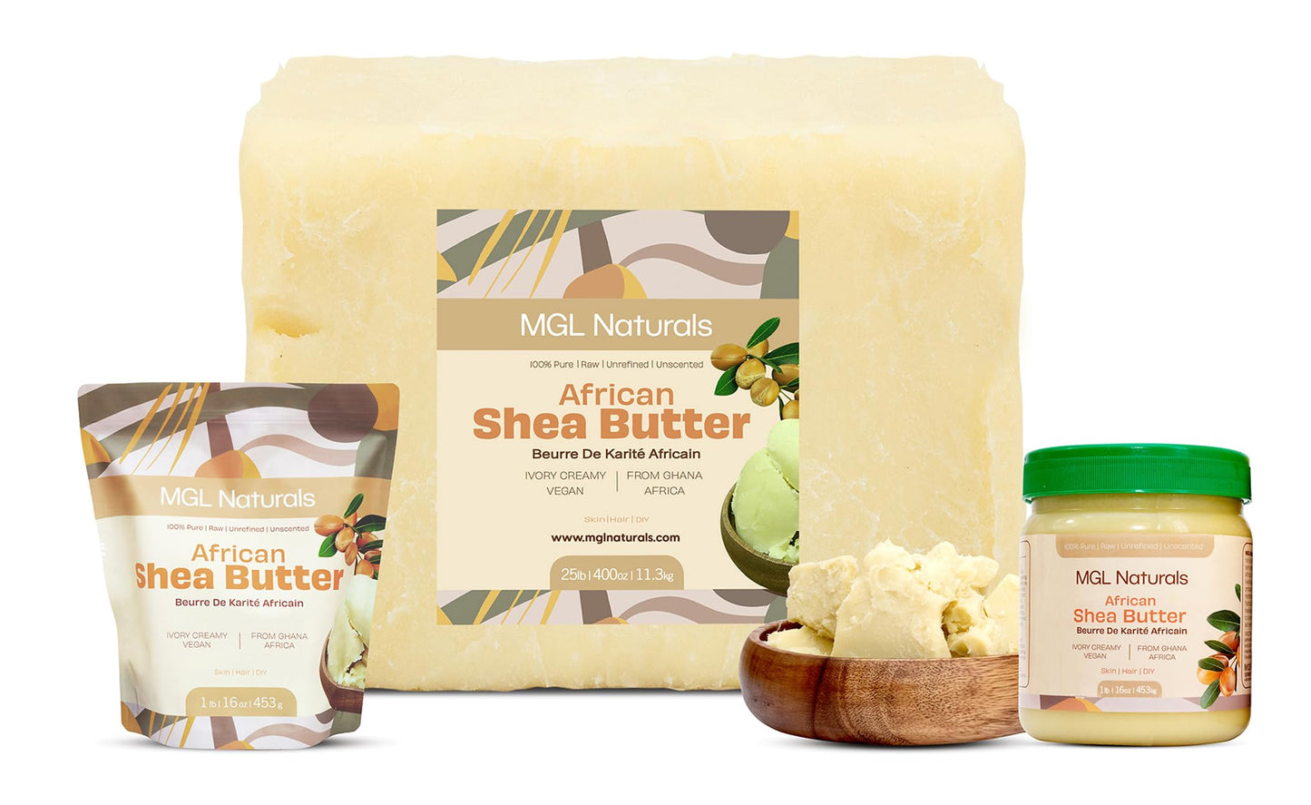 MGL Naturals Raw African Shea Butter Ivory 5 lb bulk, 100% Pure, Raw and Unrefined. Nourish and moisturize. Use alone or DIY recipes. From Ghana, Africa. (5 lb)