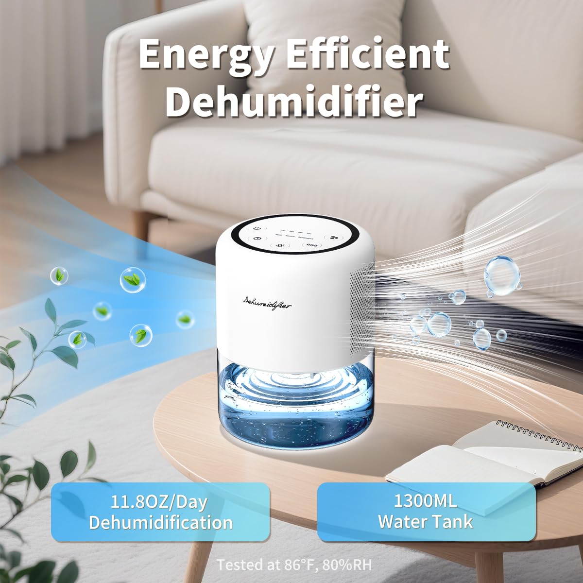 Windangel 44oz(1.3L) Small Dehumidifier for Home Auto-Off Quiet Portable Dehumidifier with 3 Modes 10 Color Lights 4 Timer Settings for Bedroom Bathroom Closet (215 sq.ft)
