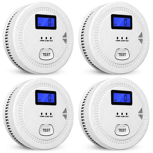 4-Pack,Smoke and Carbon Monoxide Detector,2 in 1 CO & Smoke Alarm,Carbon Monoxide Detectors,Smoke Detector,85dB in Alarm,LCD Screen,Easy to Install
