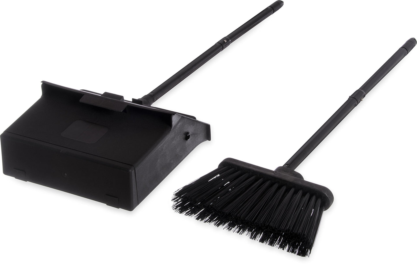 Carlisle FoodService Products Duo-Pan Upright Dust Pan and Broom Broom Set with Clip for Floor Cleaning, Restaurants, Office, And Janitorial Use, Plastic, 36 Inches, Black