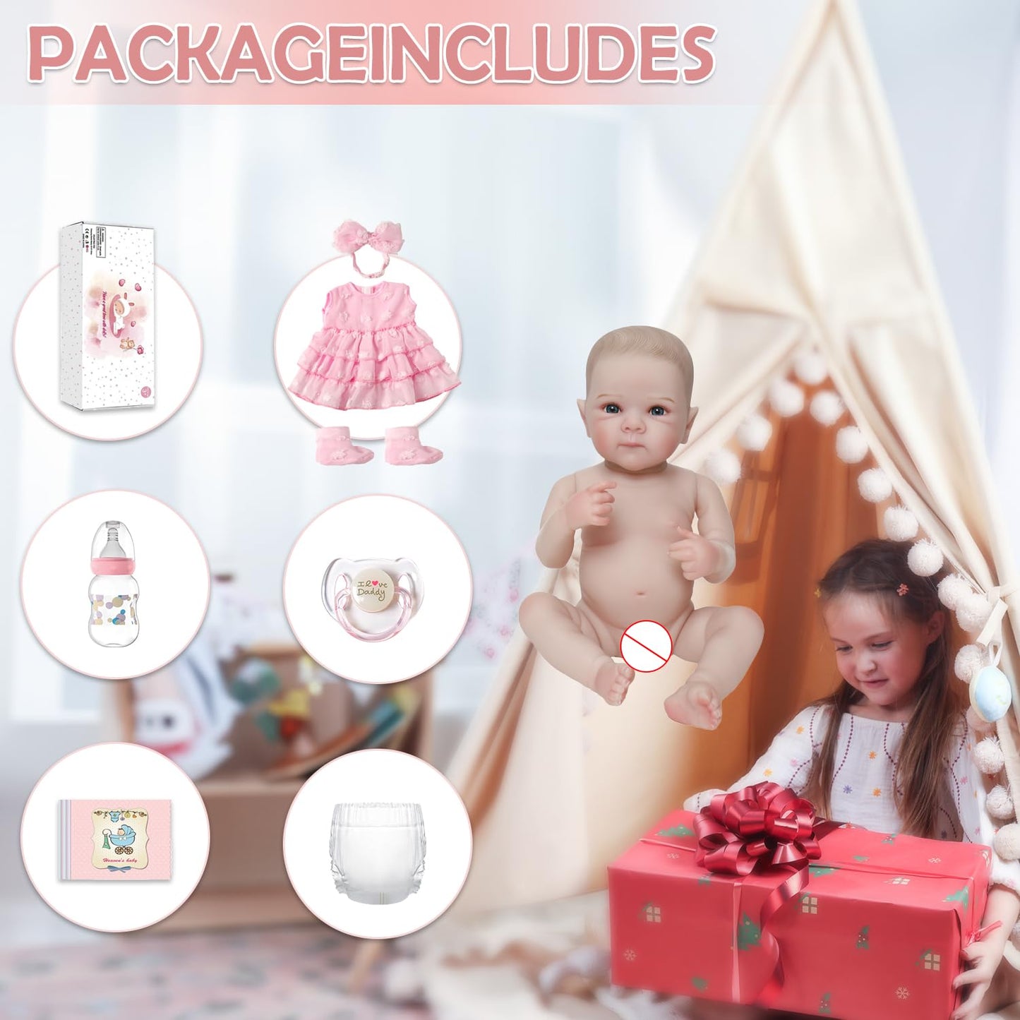 KSBD Lifelike Reborn Baby Dolls - 20 Inch Cute Realistic Silicone Baby Girl Doll，Real Life Baby Dolls Full Vinyl Body Newborn with Accessories for 3+ Years Old Kids Gifts