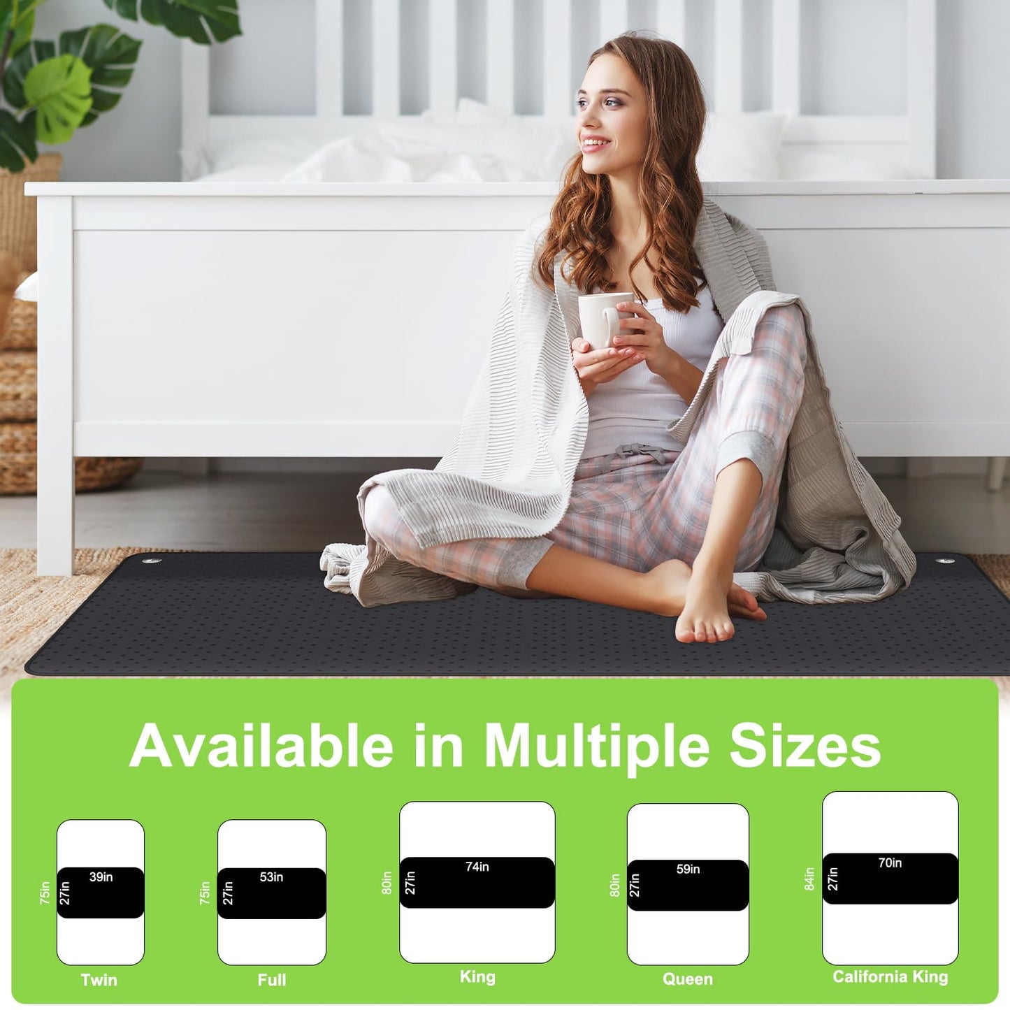 Z ZONAMA Grounding Mat for Bed,Energy Mat Grounding Pad for Sleeping, Relieve Stress,Improves Sleep,Anti-Static Mat,Anti-Slip Ground Mattress with 15 Feet Cord and Test Pen(King Size: 74.80"x26.77")