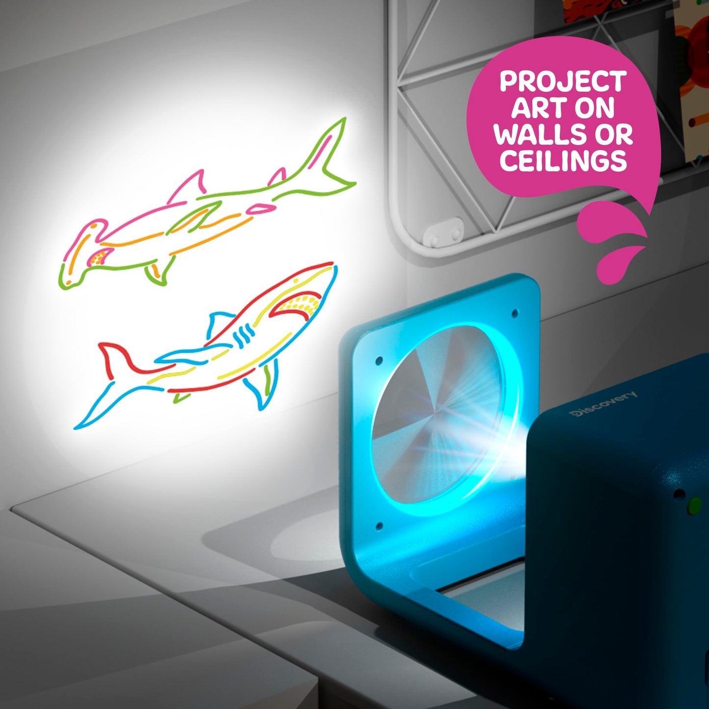 Discovery Doodle Projector Light Art Station, Includes 6 Markers, 10 Reusable Drawing Discs, Projects Art on Walls & Ceilings