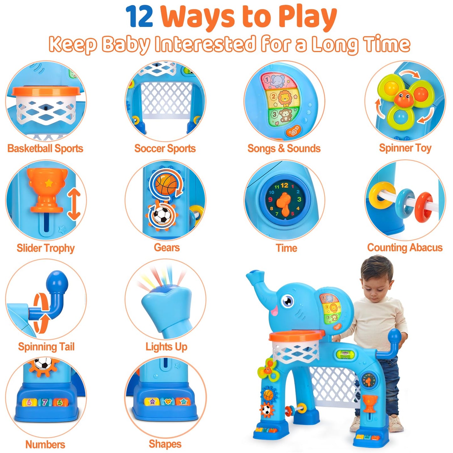 KIZZYEA Toys for 1 2 3 Years Old Boys Girls, Toddler Basketball Hoop & Soccer Goal Sports Toy, Interactive Musical Toys, Montessori Toys, Christmas Birthday Gift for Baby Kids Age 12-18 Months