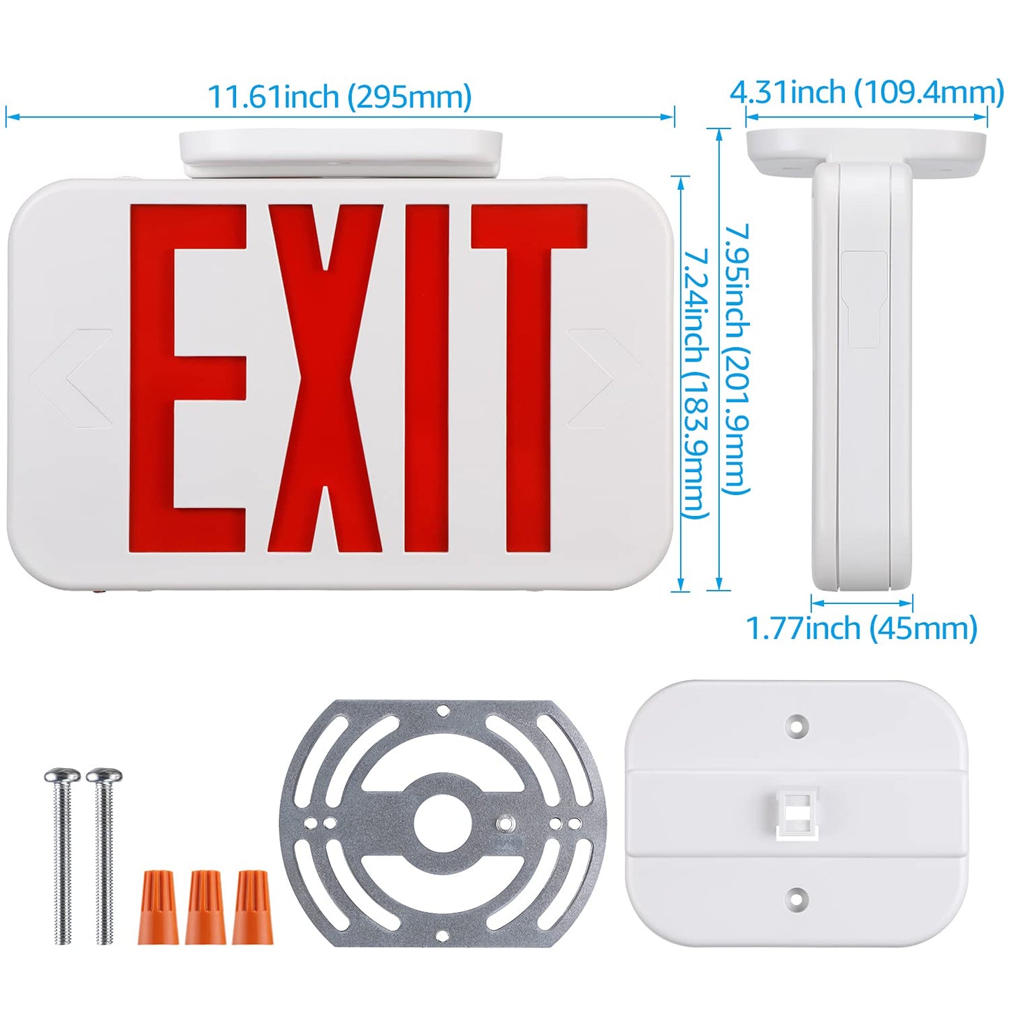 TORCHSTAR LED Exit Sign, Emergency Exit Light with Battery Backup, Double Face, UL 924, AC 120/277V, Damp Location, Hardwired Red Letter Exit Lights for Business Indoor, Pack of 4