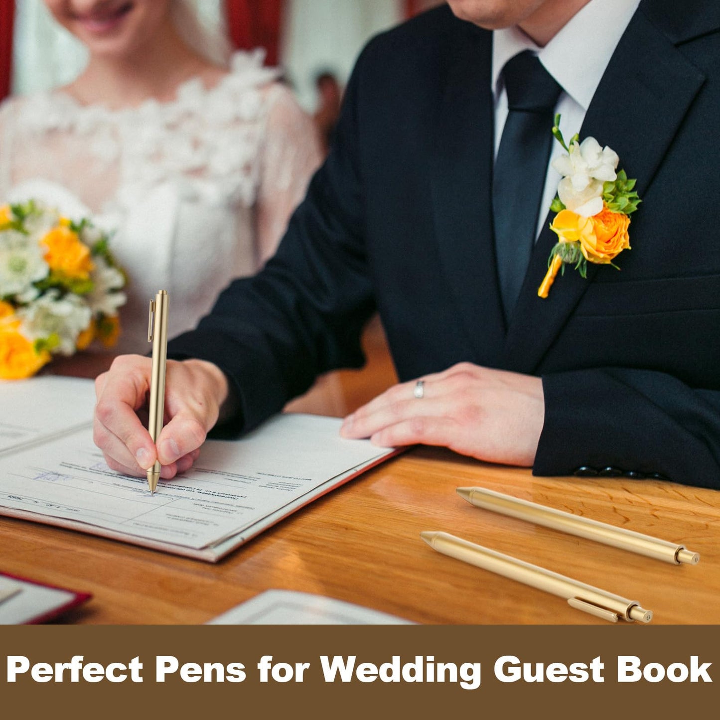 Humyoun 200 Pcs Gold Slim Ballpoint Pens Bulk Retractable Black Ink 1 mm Medium Point Smooth Writing Pens Nice Gift for Wedding Favors Guests Business Office Teachers Supplies Men Women Present
