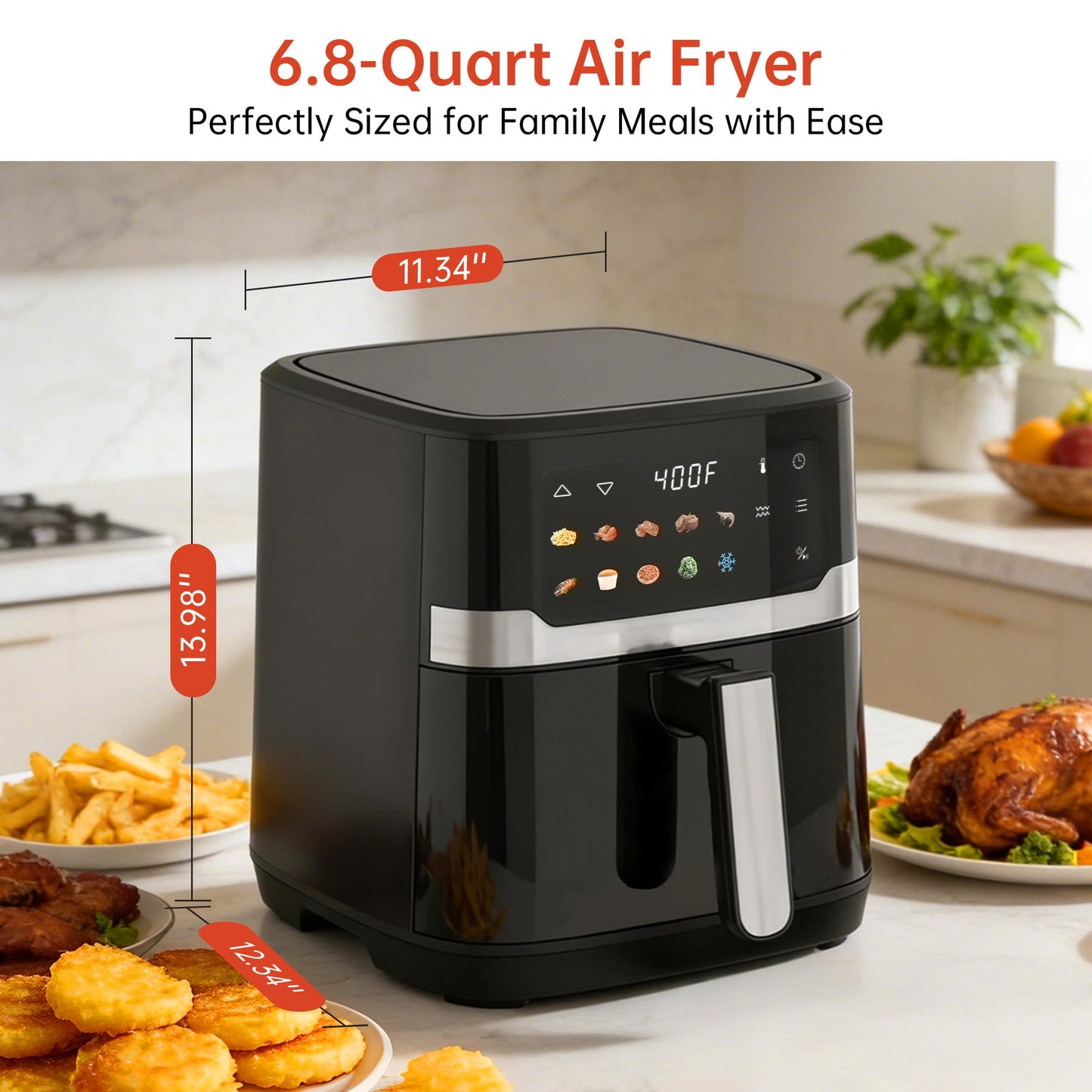 VUSIGN Air Fryer 6.8QT, 10-in-1 Functions Airfryer with Visible Window, 400°F Fast Heating & Adjustable Bottom Heater for Crispier Results, Nonstick & Dishwasher-Safe Basket, 1700W, Black