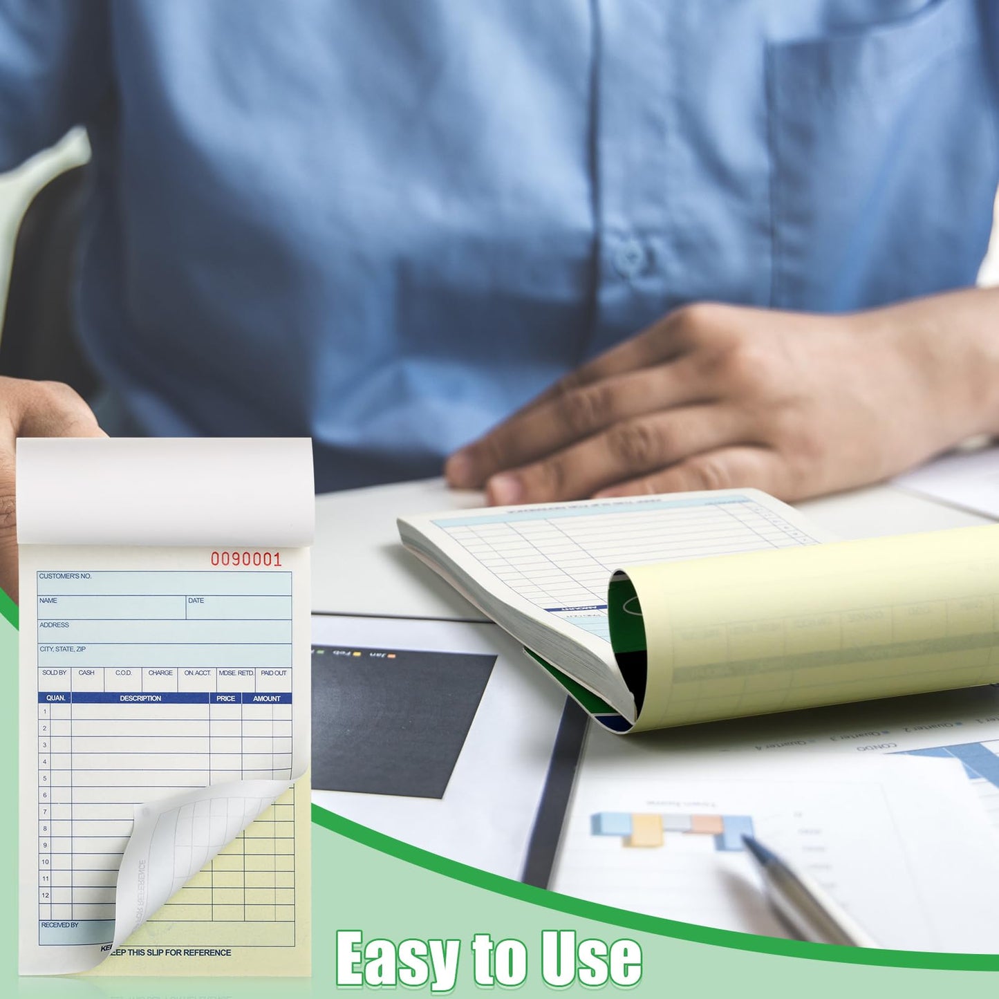 Lincia 12 Pads Sales Order Books 2 Part Carbonless, Receipt Book with Carbon Copies, 50 Sets Per, Book White/Canary, Cover Receipt Form Invoice