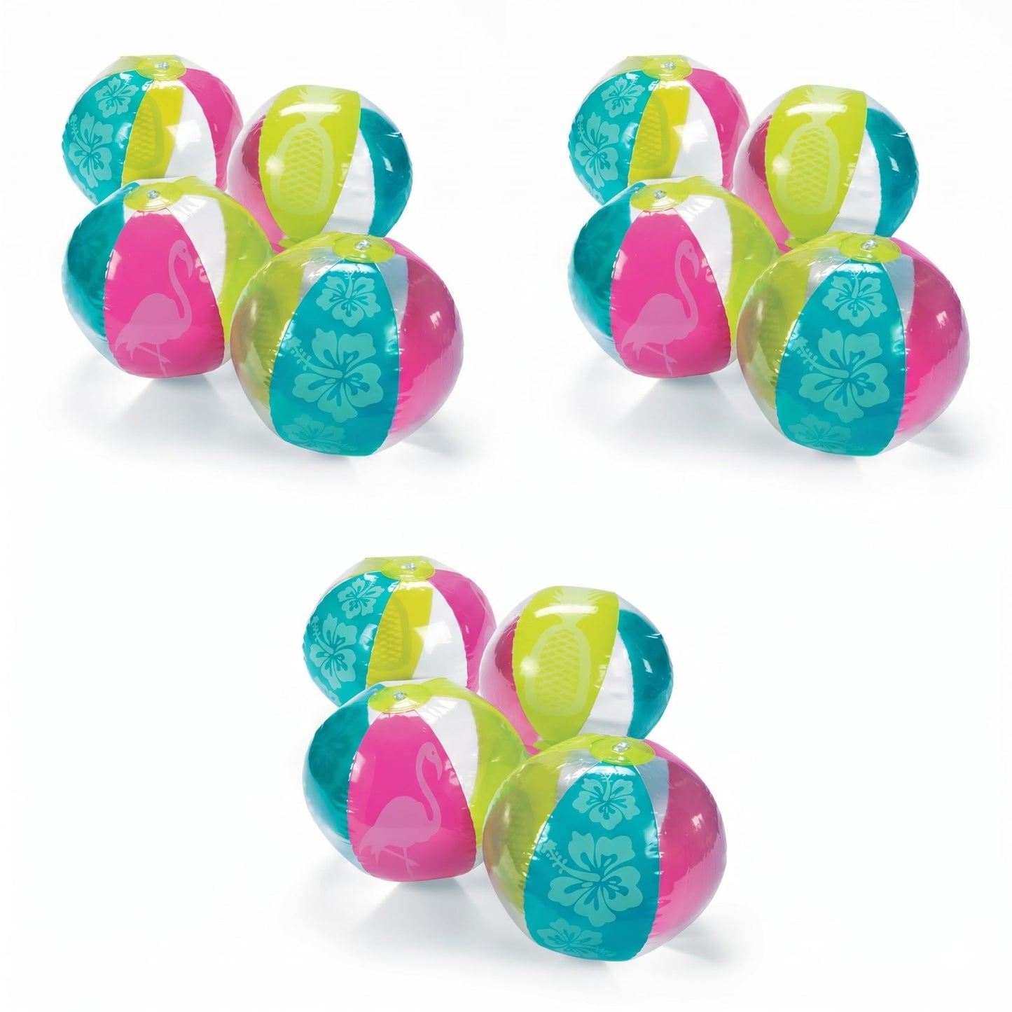 Fun Express Pool Toys Beach Balls 12 Pack - Tropical Inflatable Ball Set for Kids Ages 4-8 | Summer Water Toys for Pool Party Games & Beach Party Decorations | Luau Hawaiian Party Favors