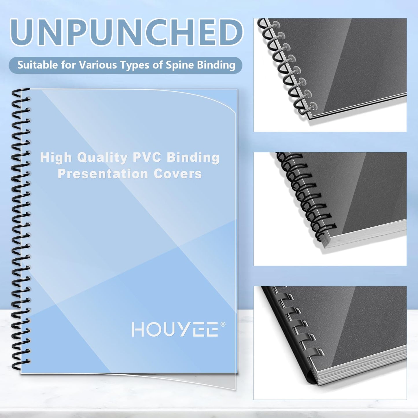 HOUYEE 200 Pack 10 Mil PVC Binding Presentation Covers, Clear Report Cover Sheets for Binding, Square Corner, 8.5 x11 Inches, Letter Size