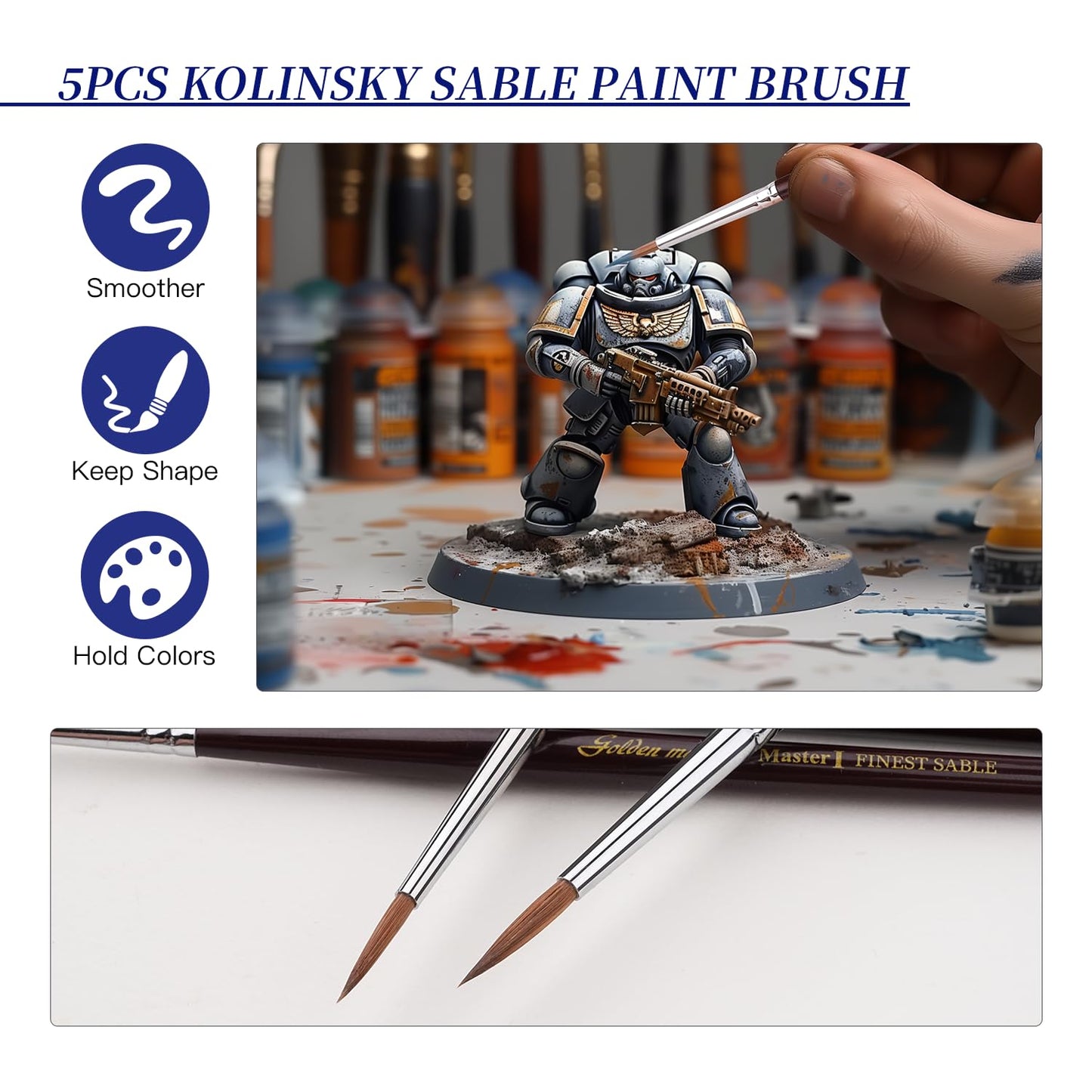 Kolinsky Sable Miniature Paint Brushes - Golden Maple 7pcs Detail Paint Brushes Drybrushes for Acrylic Watercolor, Small Fine Detail Paint Brush Set for Mini Paints (red)