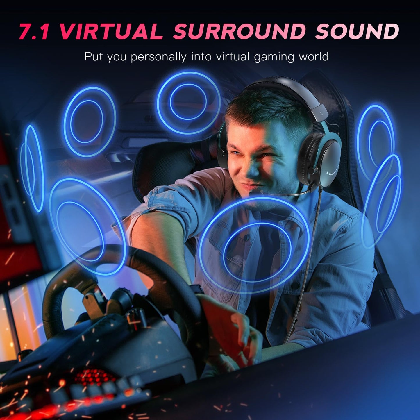 FIFINE PC Gaming Headset, USB Headset with 7.1 Surround Sound, Detachable Microphone, Control Box, 3.5mm Headphones Jack, Over-Ear Wired Headset for PS5/Xbox/Switch, Black-AmpliGame H9