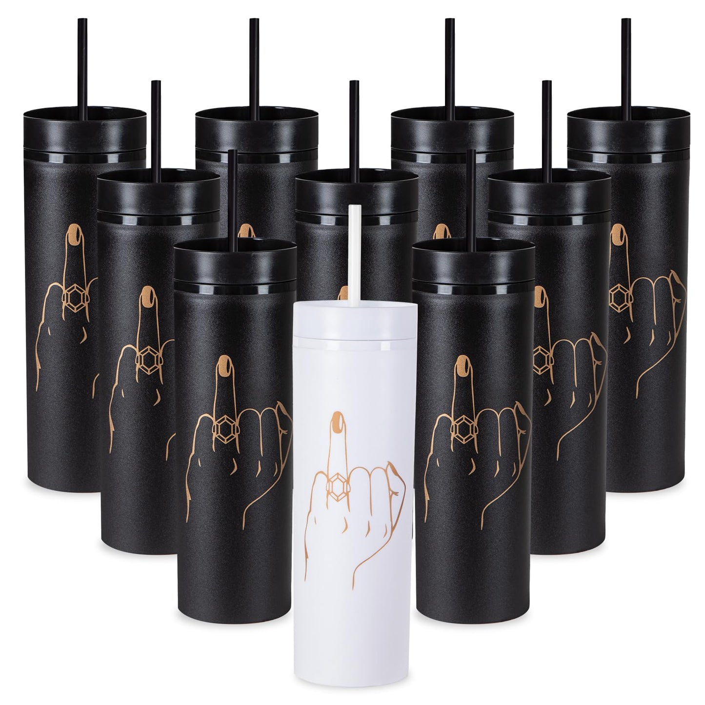 10 Pack Ring Finger Skinny Tumblers| 16 oz Bachelorette Party Cups.Engagement Wedding Gifts.Bridesmaid Proposal Gifts.Bridal Shower Gifts.Bride Bridesmaids Bridal Party Tumblers Cups(Black).