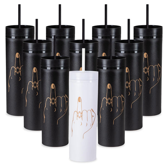 10 Pack Ring Finger Skinny Tumblers| 16 oz Bachelorette Party Cups.Engagement Wedding Gifts.Bridesmaid Proposal Gifts.Bridal Shower Gifts.Bride Bridesmaids Bridal Party Tumblers Cups(Black).