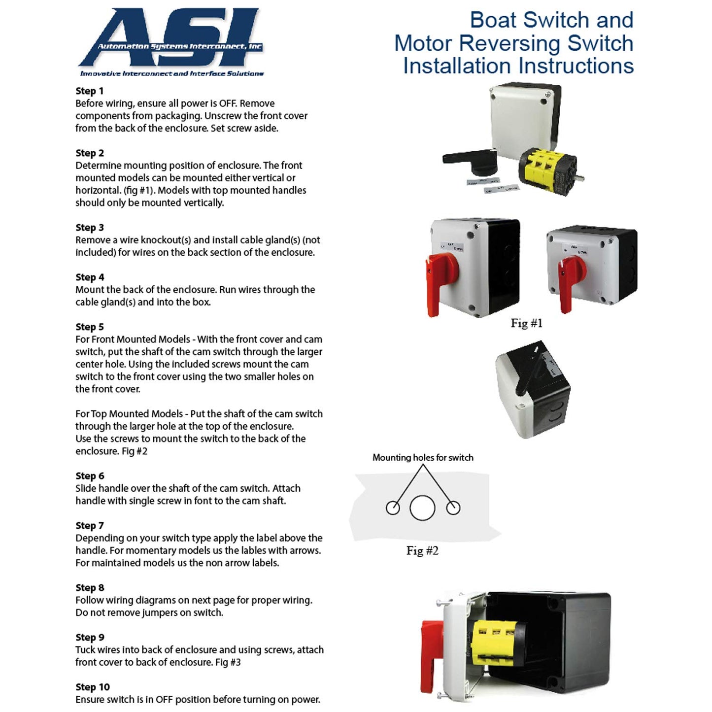 ASI Boat Lift Switch, Single Phase, Momentary (Spring Return) - for 1HP to 2HP Electric Motors. P0202500S-RH-EKIT