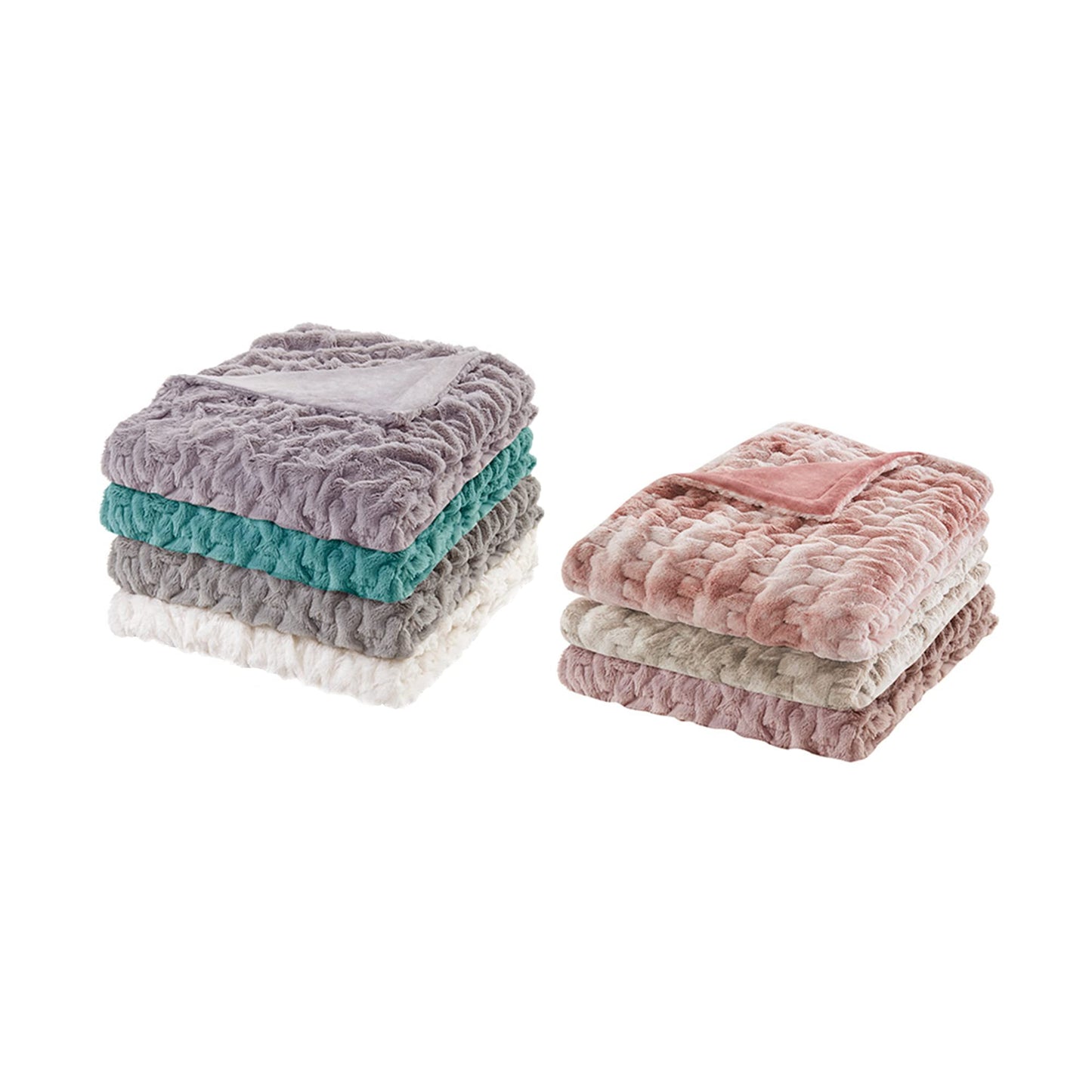 Comfort Spaces Ruched Faux Fur Plush Throw Blanket and Pillow Set with 2 Matching Square Pillow Covers Sofa Throw Blanket for Living Room, Chair, Couch, Home Office Fuzzy Soft Tan Tie Dye 50"x 60"