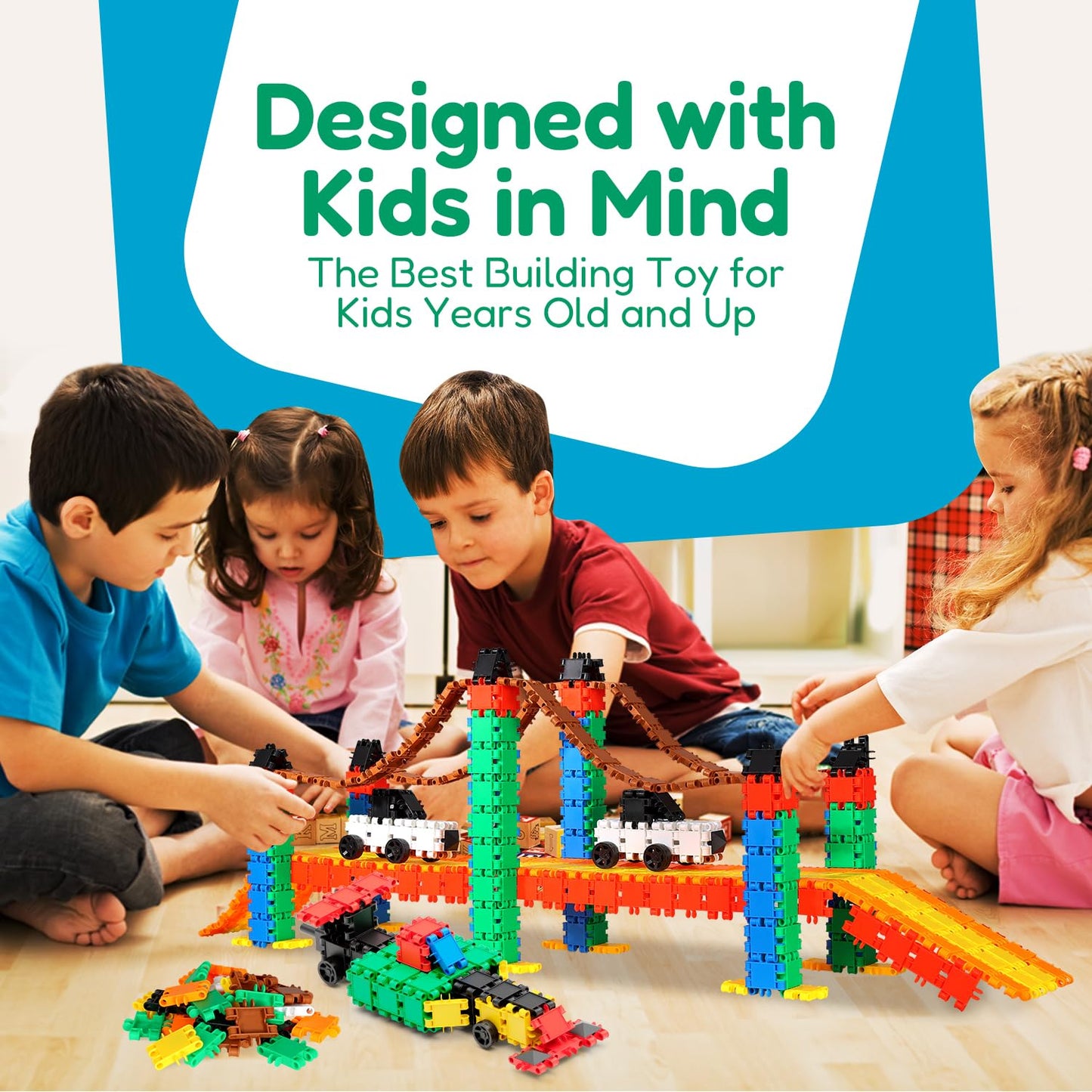 Beblox - Building Blocks for Kids - 250 Pieces Connecting Tiles Set - Interlocking Building Blocks for Kids, STEM Toys Kit, Fun and Educational Gifts for Kids