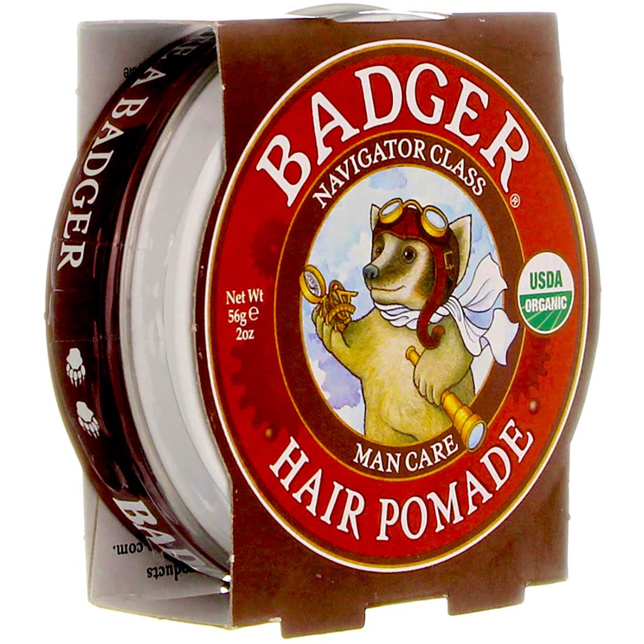 Badger Hair Pomade for Men, Organic, Easy to Use, Subtle Masculine Scent, Medium Hold Hair Pomade with Medium Shine Finish, Nourishes Hair & Scalp 2 oz Tin, 2-Pack