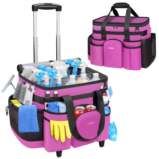 Ytonet Cleaning Caddy with Wheels, Large Rolling Caddy Bag with Detachable Trolley for Housekeepers, Water Resistant Cleaning Cart Supplies Organizer for Home, Car, Tool Organizer, Mobile Storage