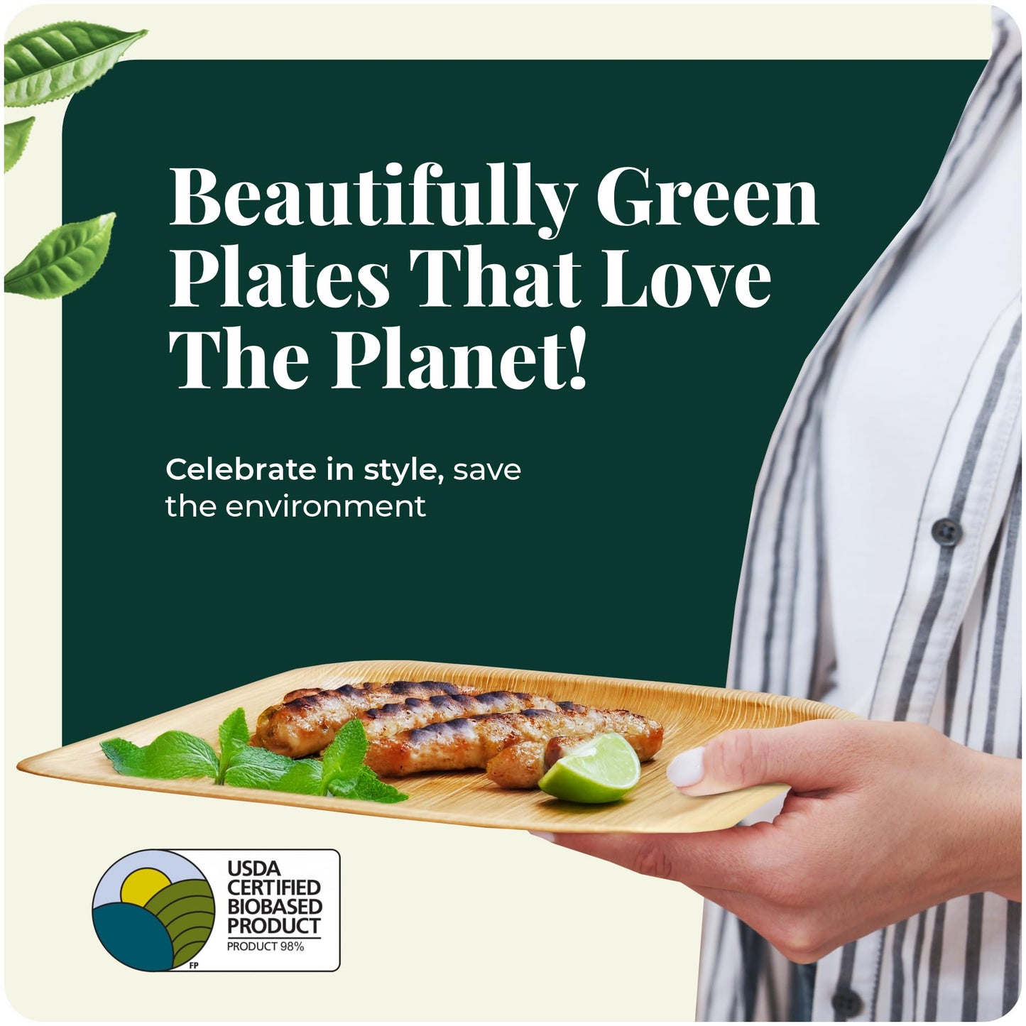 Palm Leaf Plate Bamboo Paper Disposable 6 Inch 200 Bulk Appetizer and Dessert Square Party Pack Eco Biodegradable Compostable Wooden Plate Better Than Plastic By KoalaLove