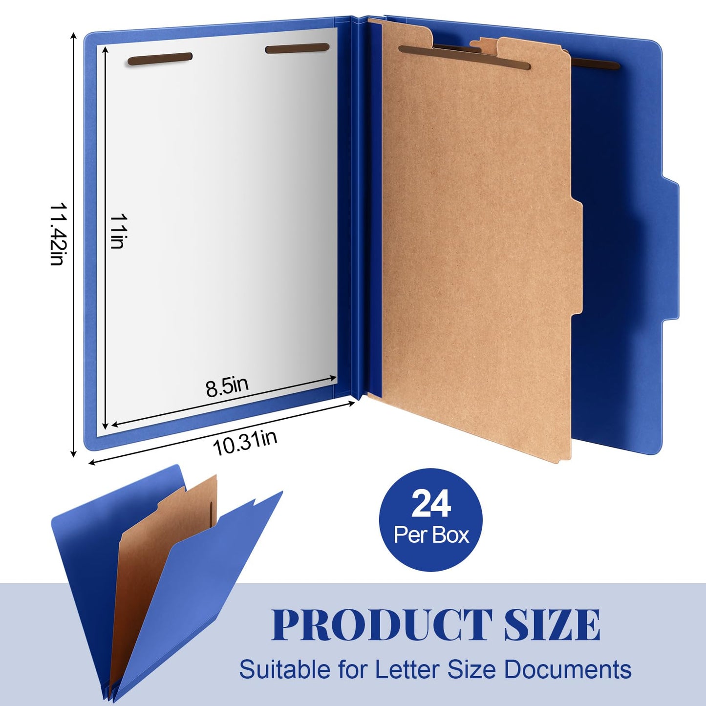 Skyygemm 24 Pcs Classification Folders Letter Size, 1 Divider Pressboard File Folder with Fasteners, Expanding File Organizer Bulk for School Teachers, Office Employee, Coworker, Staff (Dark Blue)
