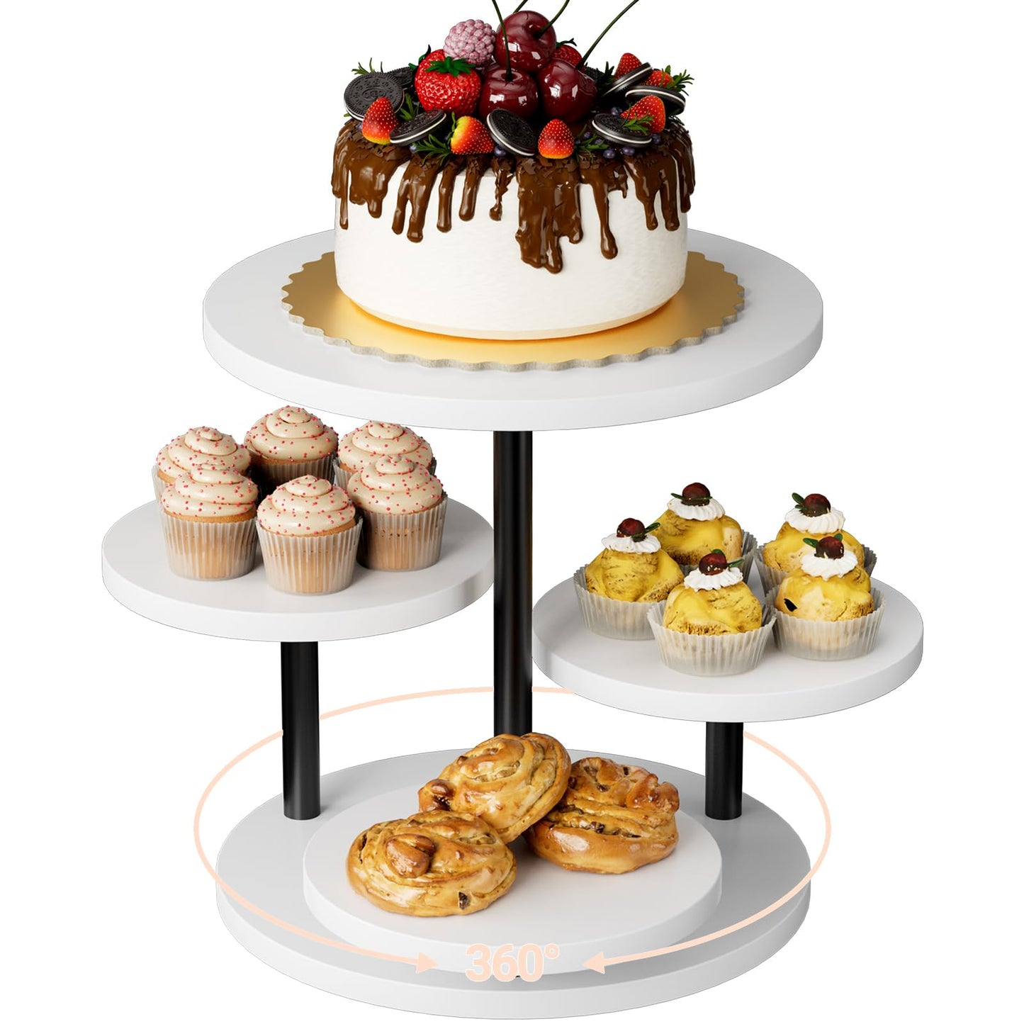 FZGhome Dessert Stands for 50 Cupcakes 360°Rotating Wood Cupcake Stands Wedding Cake Stand 4 Tiered Cookie Serving Trays for Party Birthday Baby shower Afternoon Tea Dessert Table, White