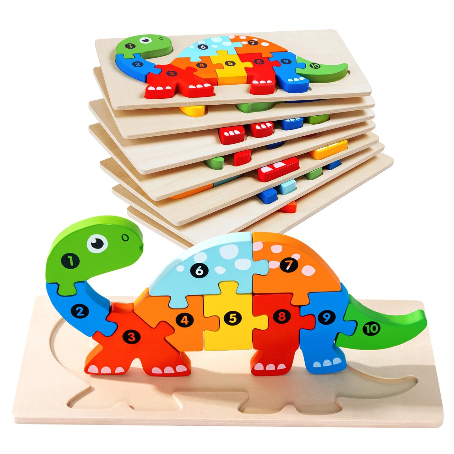 7 Pack Wooden Puzzles for Toddlers 3-5, Montessori Animal Puzzles for Kids Ages 3-5 with Numbers 1-10, Preschool Learning Educational Toys for 3 4 5 Year Old Boys Girls Birthday Gift