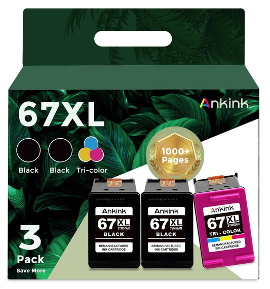 Ankink Remanufactured Ink Cartridge Replacement for HP 67 Ink 67XL XL (Black Color Combo 3 Pack) Fit for 2755e 2700 6000 6055e 2700e 2855e 4155e 4100 6400 6455e 2752e 6458e 6455 6065e 6055 6400e
