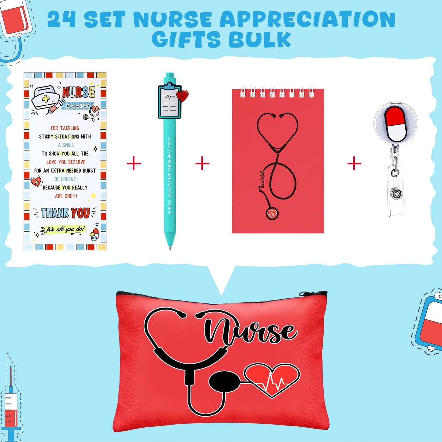 Tenceur 120 Pcs Nurse Week Gifts Bulk 2026 Include Notebooks Bookmark Ballpoint Pen Badge Canvas Bags, Nurse Appreciation Gift Set for Nursing Students School Hospital Office Supplies