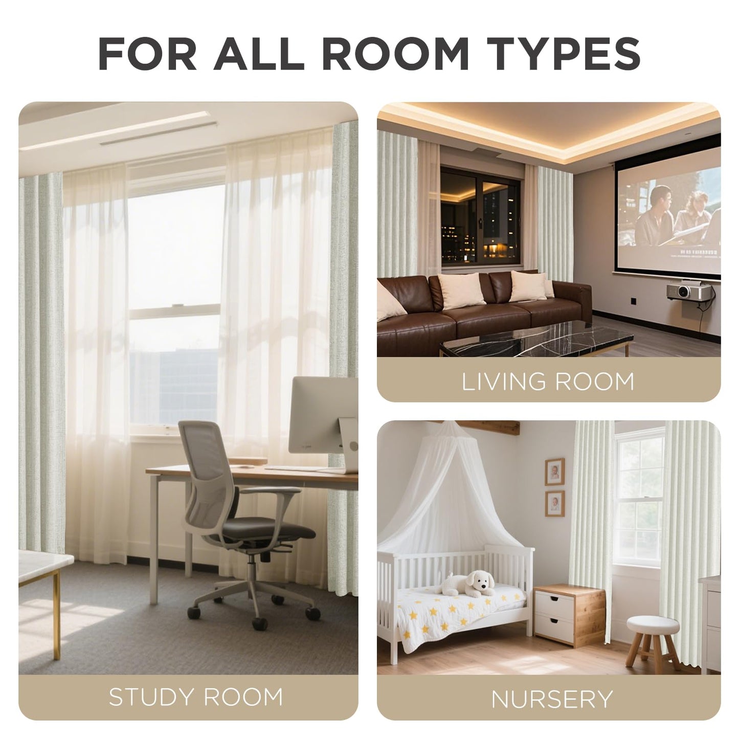 Joydeco Blackout Curtains for Bedroom - 84 Inch Long 100% Light Blocking 2 Panels Light Beige Drapes, Thermal Insulated Room Darkening Curtains, Linen Textured for Living Room, Rod Pocket & Back Tabs