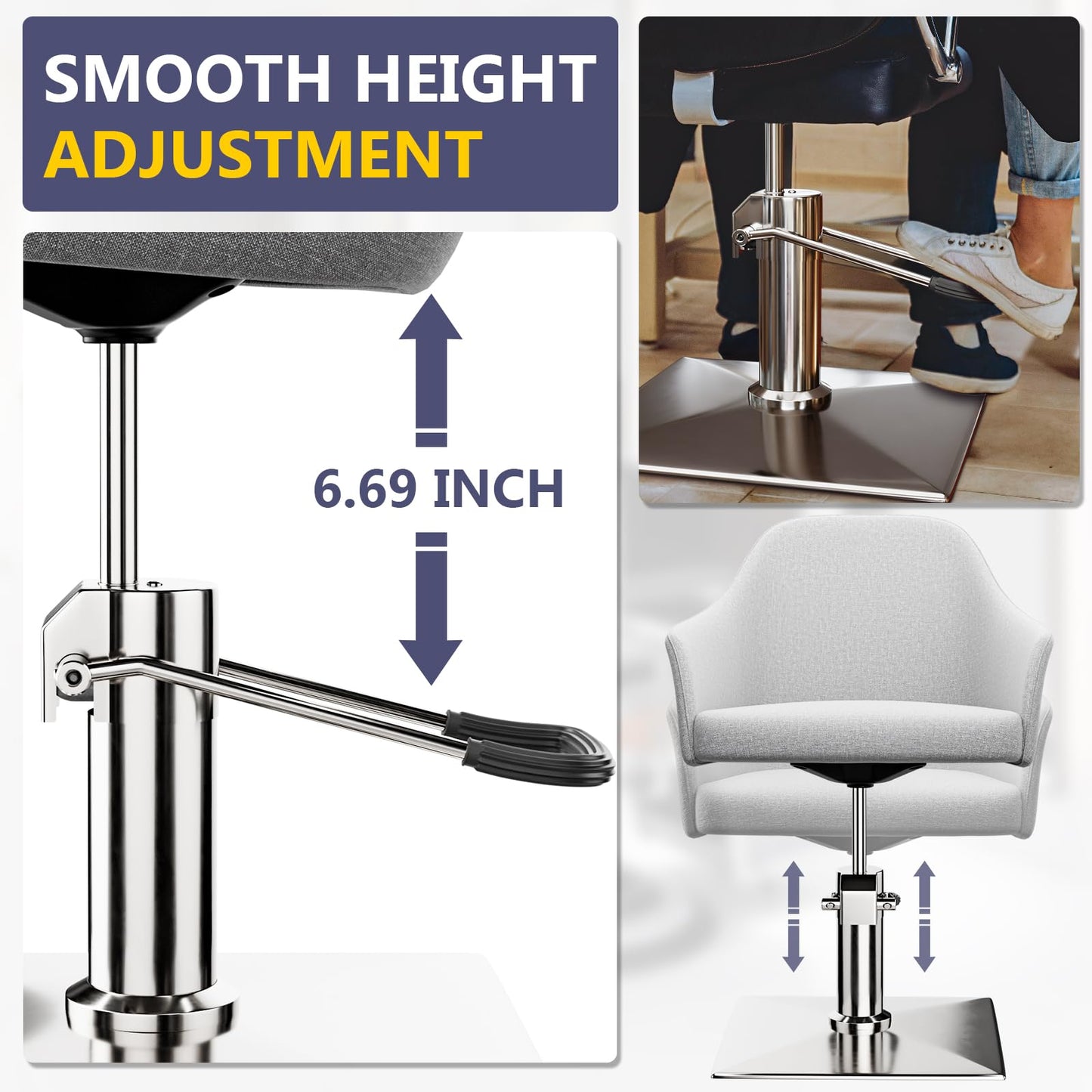 Barber Chair Replacement Hydraulic Pump - 6.7 IN Adjustable Height ,Weight Capacity 440 Lbs/200kg, 6 Bolt Salon Chair Replacement Hydraulic Pump,Replacement Part For Most Standard Styling Chairs