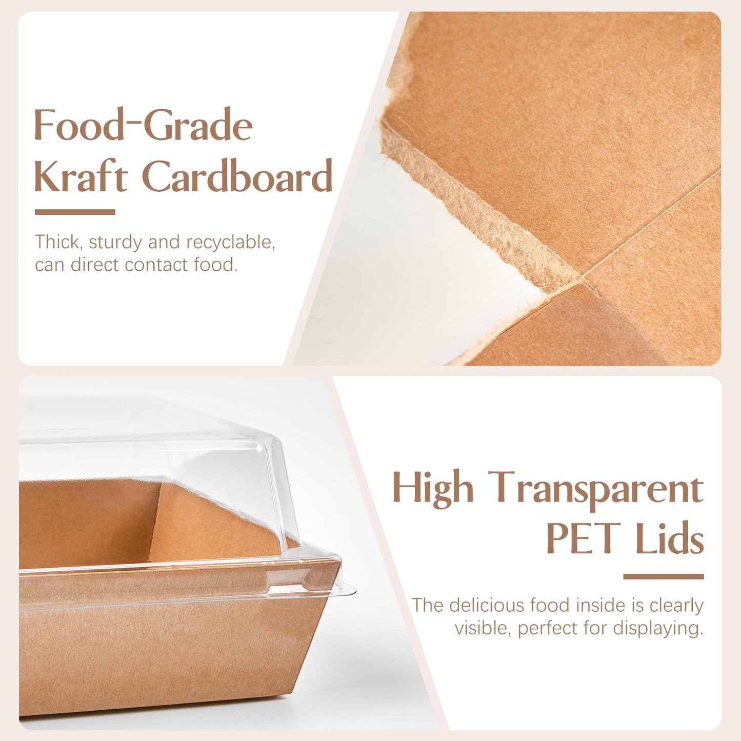 ZORRITA 100 Pack 5 Inch Paper Charcuterie Boxes with Clear Lids, Square To Go Cake Slice Containers Small Kraft Bakery Boxes for Dessert, Cookies, Sandwich, Strawberries (Brown)