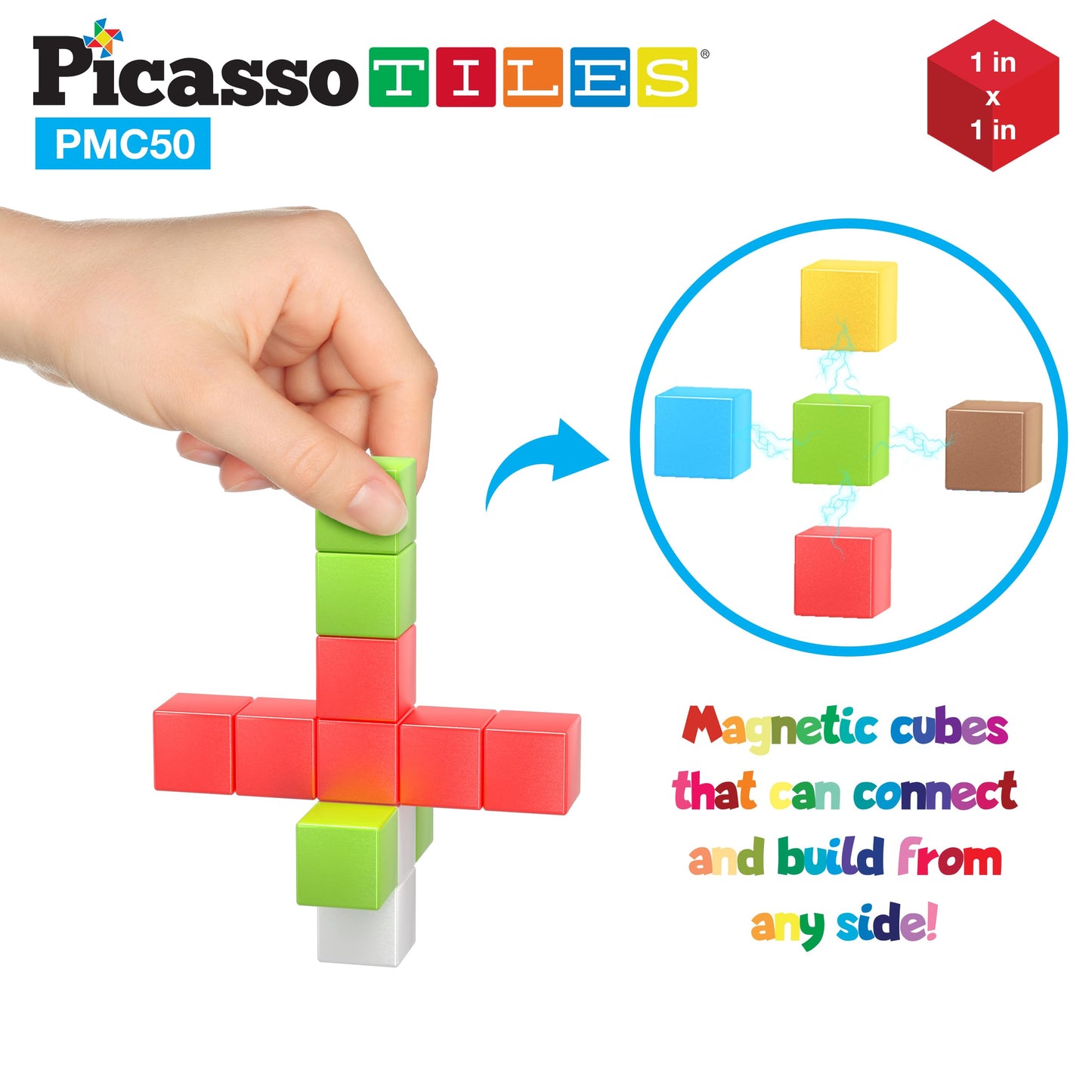 PicassoTiles Magnet Cube Building Blocks 54 Pieces 1.2" 3CM Magnetic Cubes Toy Construction Building Educational Sensory Toys with Idea Booklet for School & Preschool Kids Boys Girls Toddlers PMC301