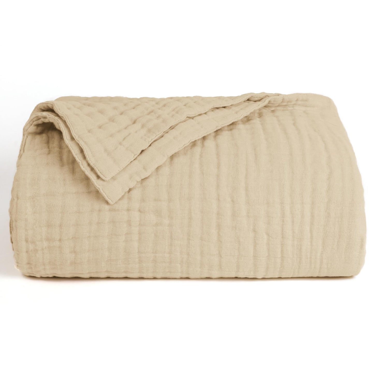 Love's cabin 100% Cotton Muslin Blanket, 6 Layer Lightweight Breathable Gauze King Size Blanket 108 x 90 Inches, Soft Summer Blanket for Bed, Khaki