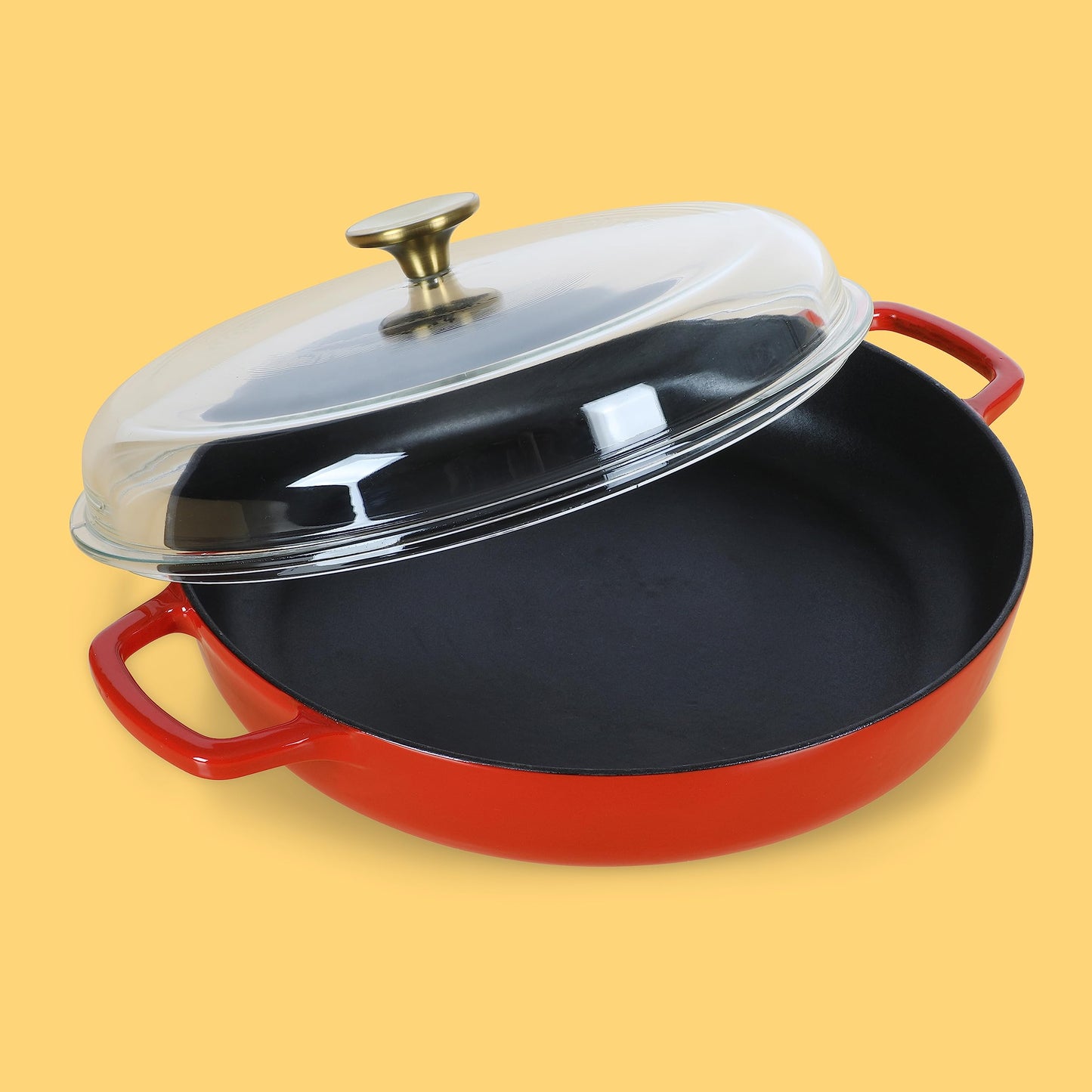 Sur La Table Kitchen Essentials Supper Club 3.75 Quart Enamel Cast Iron All In One Multi-Purpose Non-Toxic Nonstick Braiser Pan W/Borosilicate Glass Lid - Red