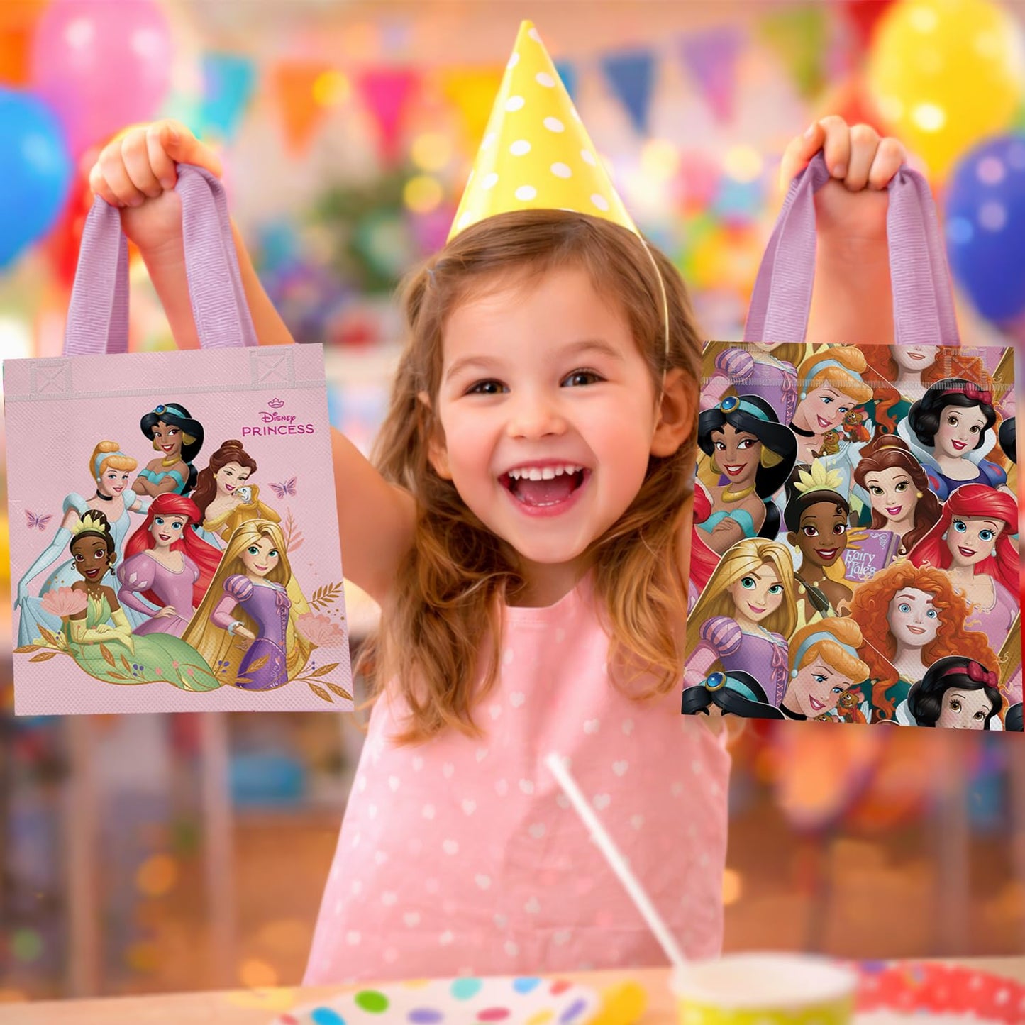 Disney Princess Party Favor Bag Set – 24 Pack of 8" Disney Princess Party Goodie Bags for Kids Bulk Reusable Totes | Princess Birthday Party Supplies