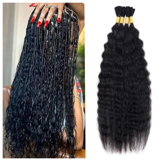 WZVHAIR Super Wave Bulk Human Hair For Braiding No Weft 100g (1Pack-4PCS) Wet and Wavy Human Braiding Hair 100% Virgin Human Hair Super French Human Bulk Hair For Boho Braids (Super Bulk 22 Inch)