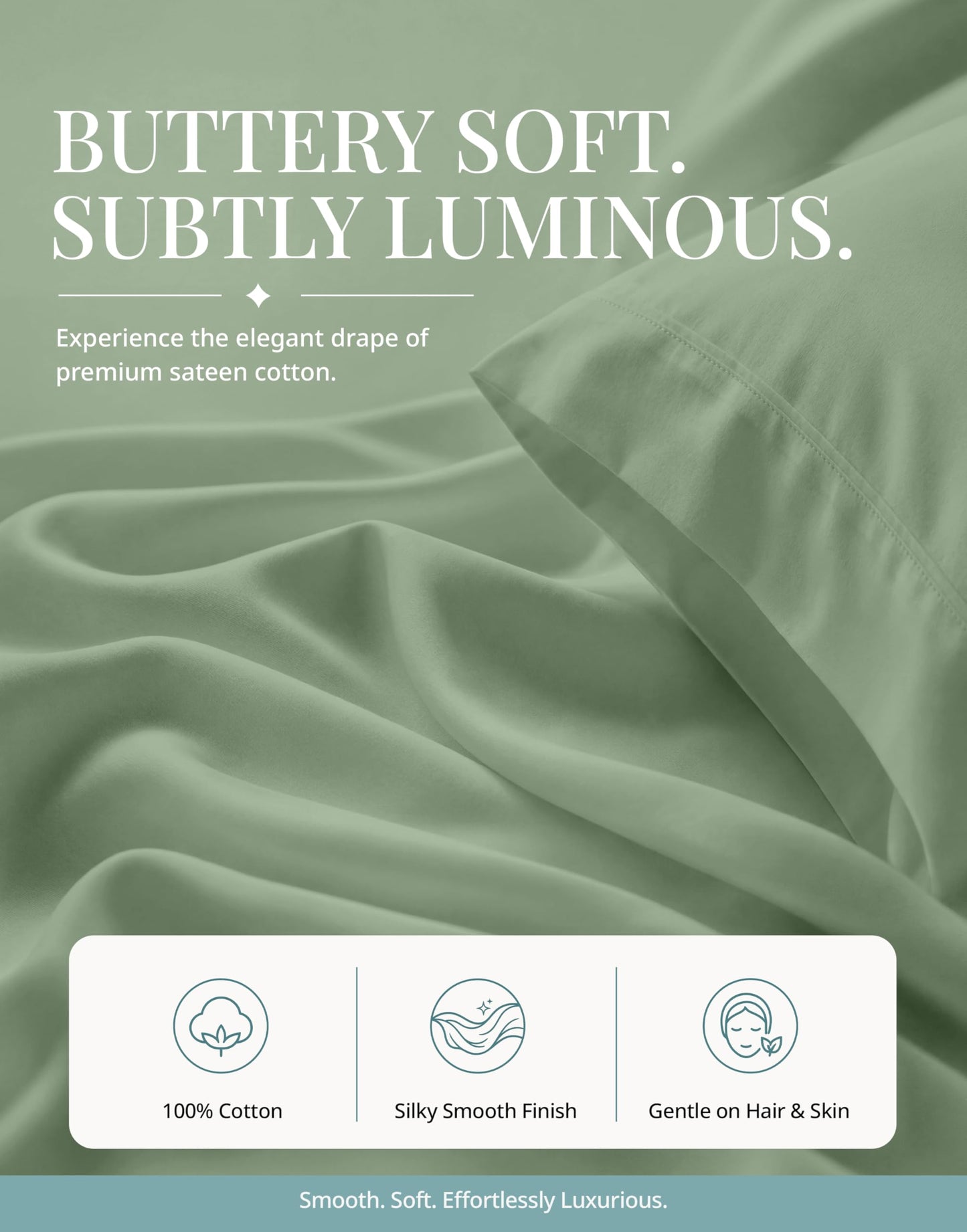 LANE LINEN Queen Sheet Sets – Natural 100% Cotton 450 Thread Count Premium Sheets, Soft Comfort for Restful Sleep, Easy Care & Machine Washable for Everyday Use, 15" Deep Pocket – Iceberg Green