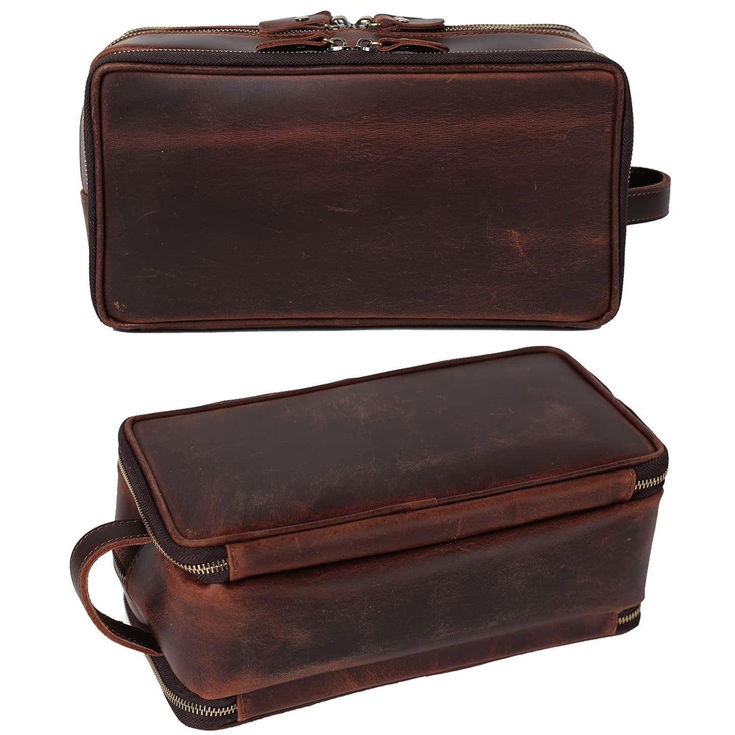 RC ROCKCOW Personalized Leather Toiletry Bag for Men Travel Shaving Dopp Kit-Large Cosmetic Bags Toiletries Bathroom Organizer (Coffee(full grain leather))
