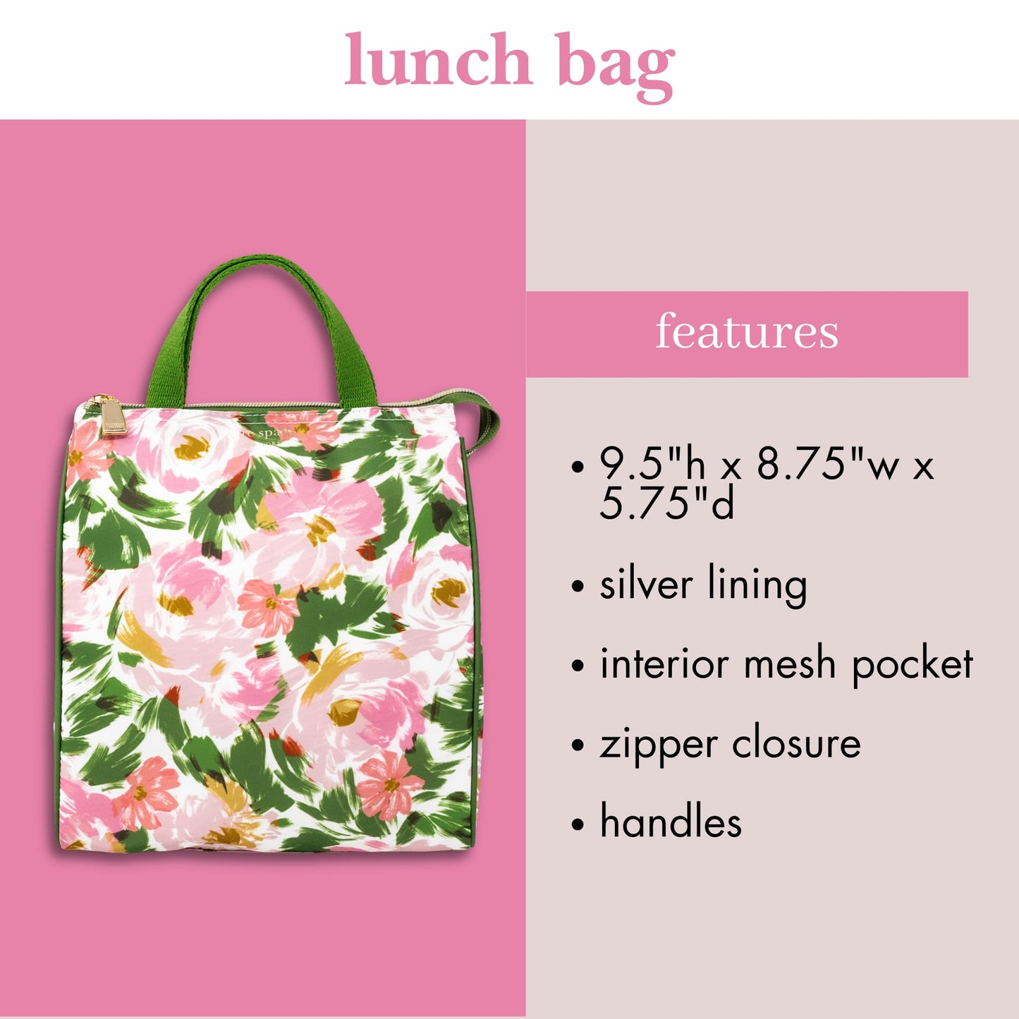 kate spade new york Portable Soft Cooler Lunch Bag, Thermal Tote with Insulated Interior Lining and Storage Pocket, Lunch Tote for Women (Hidden Garden)