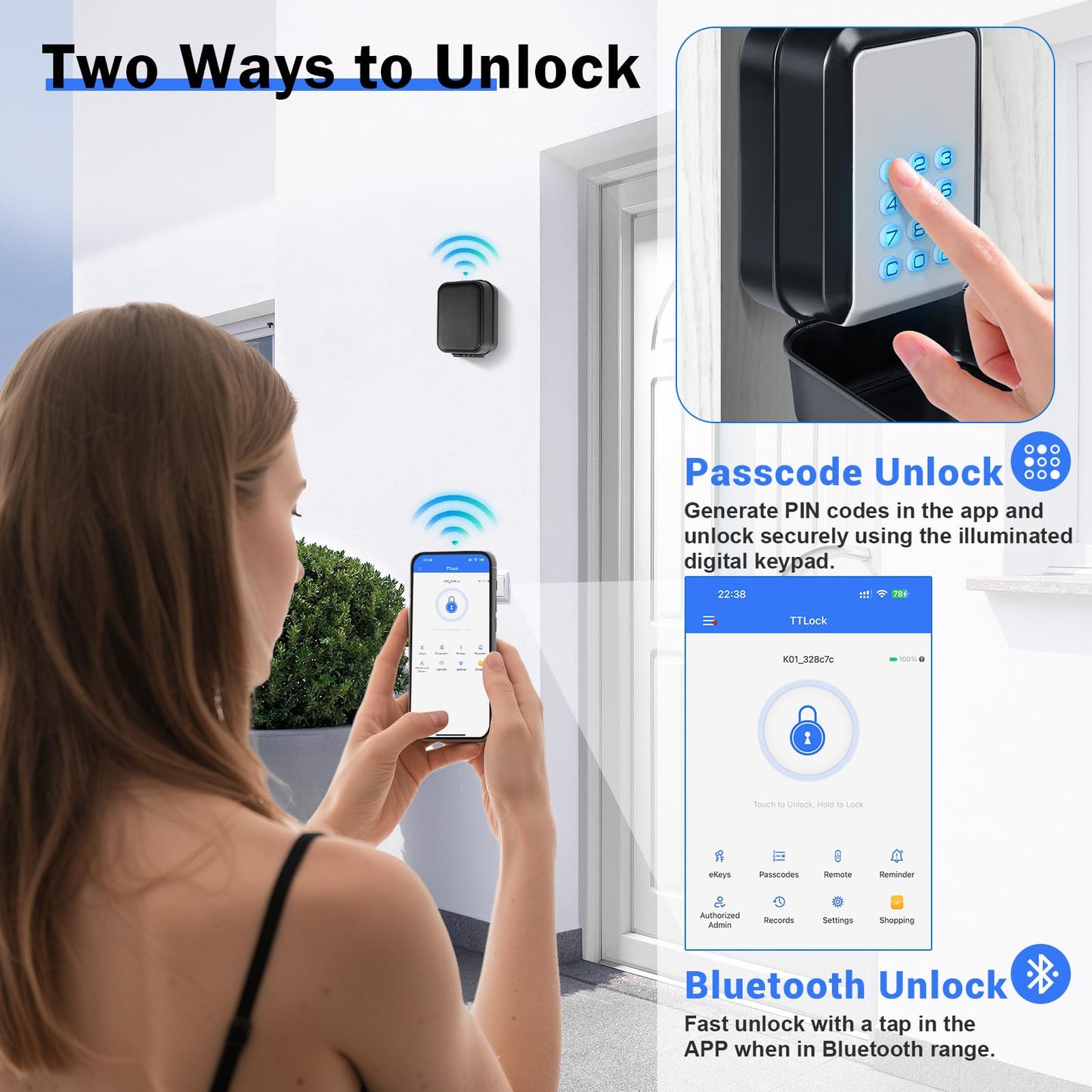 Prohomchoic Smart Key Lock Box with Code – Bluetooth & PIN Unlock, APP Controlled Digital Lockbox for Keys, Generate eKeys and Remote Passcodes for Airbnb Landlords Families Realtors (Grey)