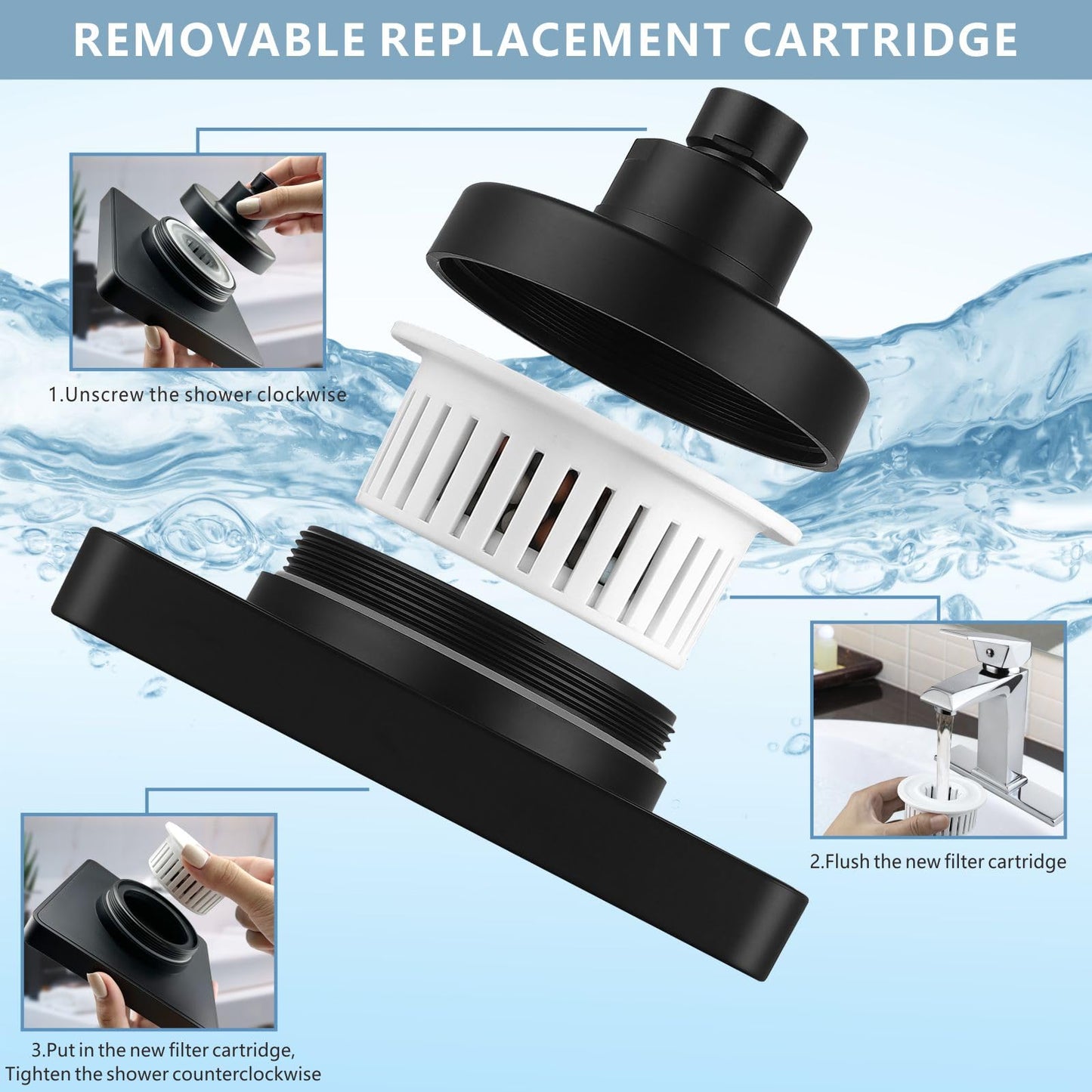 Nuodan Filtered Shower Head with Handheld Combo, High Pressure Rain Showerhead Filter for Remove Chlorine and Harmful Substances, with Self-adhesive Holder/59" Hose, Matte Black