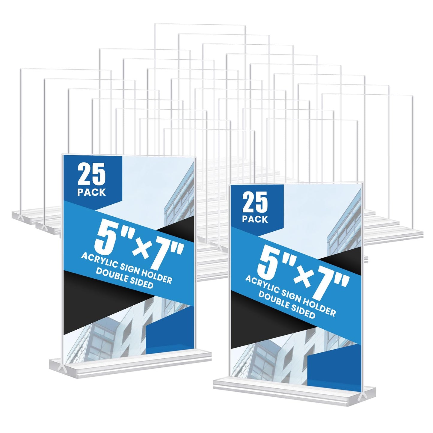 Acrylic Sign Holder 5x7, 25 Pack Clear Double Sided Table Menu Vertical Display, Plastic Flyer Display Stand, Paper photo Plastic Sign Frame Suitable for Restaurants Office Store Hotels, Show Fair