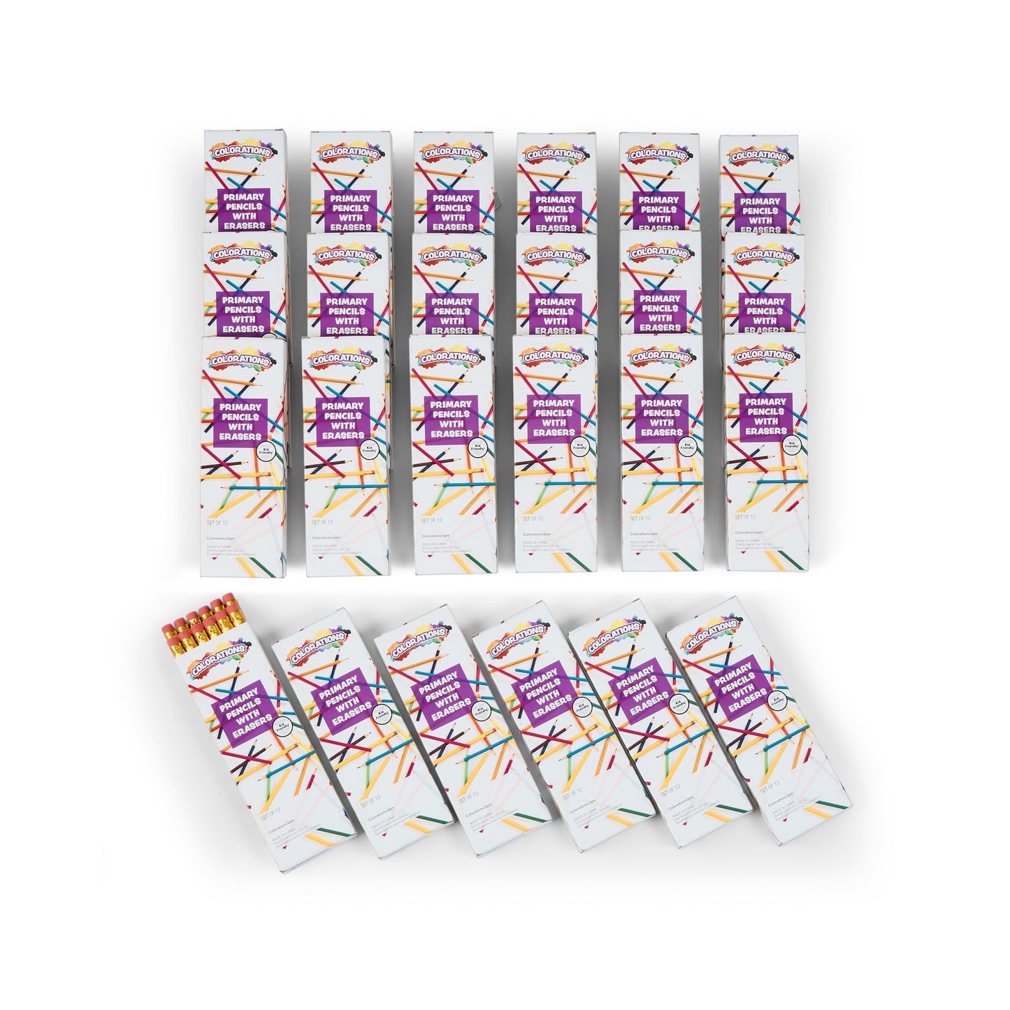 Colorations Primary Pencils W/Erasers, 24 Packs, Sustainable, Graphite (Item # CPPWE24)