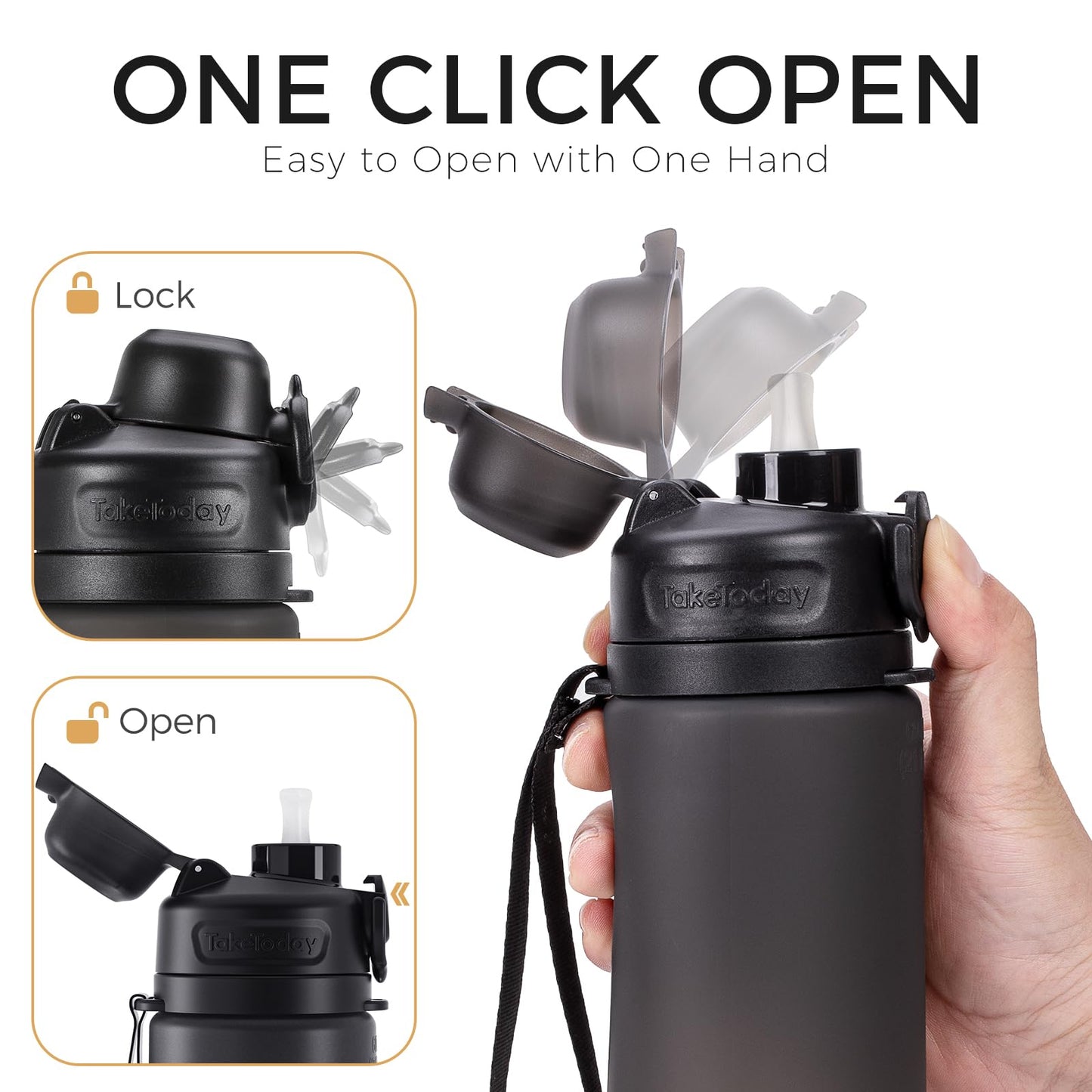 TakeToday Collapsible Water Bottles 21oz (2 pack), Foldable Platinum Silicone Travel Water Bottle with Straw & Carry Strap, Leak-Resistant Screw Lid, Wide Mouth, BPA-Free for Hiking, Flights