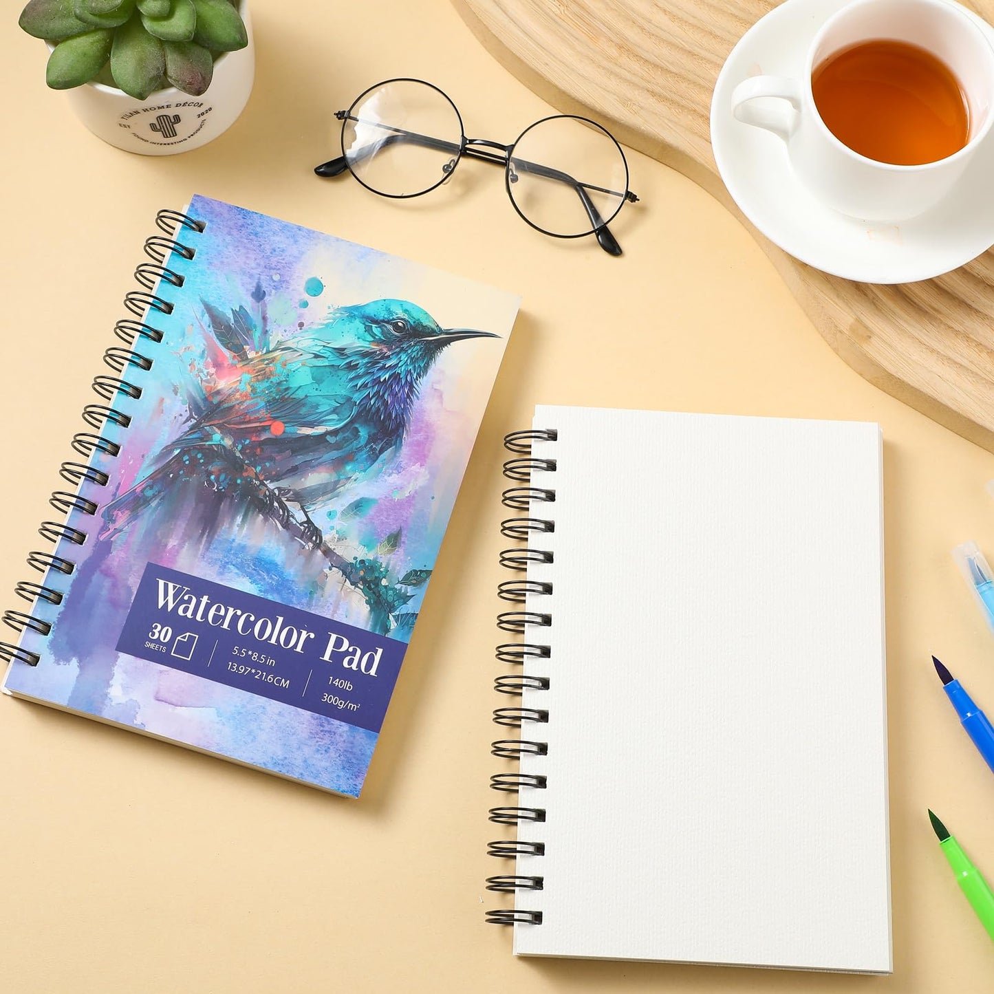 Jetec 12 Pcs 5.5 x 8.5 Inch Watercolor Paper Pad 140lb 300gsm Watercolor Pads Acid Free Paper 30 Sheets Each Spiral Bound for Painting Pencil Ink Charcoal Pastel Acrylic Wet Dry Media Artist Students