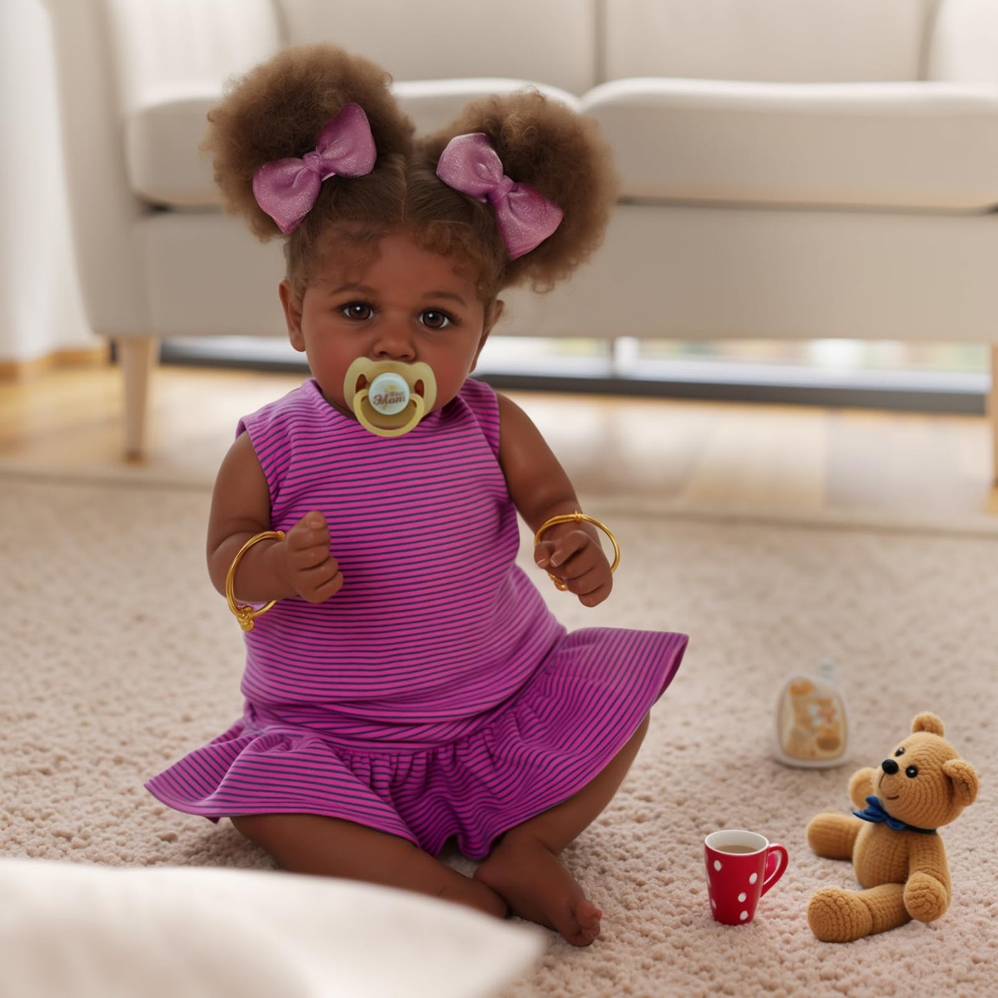 JIZHI Reborn Baby Dolls Black - 22 Inch Lifelike Soft Body Realistic-Newborn Baby Dolls Taupe Eyes Caramel Skin Tone Orange Crushed Flowers Skirt Real Life Baby Dolls Gift for Kids Age 3