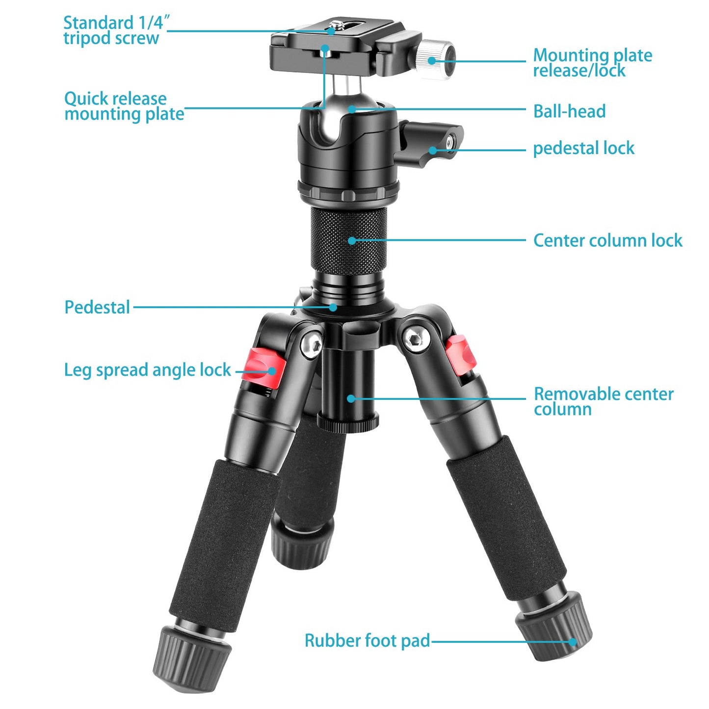 NEEWER Portable Desktop Mini Tripod Aluminum Alloy 20''/ 50cm Desk Tripod with 360 Degree Ball Head, 1/4 inch Quick Shoe Plate for DSLR Camera Video Camcorder, Load up to 11 pounds/5 kilograms