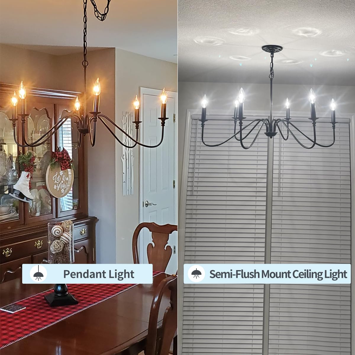 Black Chandelier,6-Light Rustic Industrial Iron Chandeliers for Dining Room Lighting Fixtures Hanging,Candle Hanging Hallway, Living Room, Foyer, Bedroom, Office, Bar,Island Lights