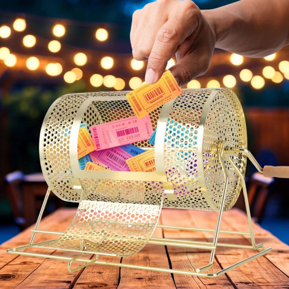 Raffle Ticket Drum - Ticket Spinner Holds Up to 2500 Tickets or 80 Ping Pong Balls for Professional Raffles or Drawings by Trademark Poker (Gold)